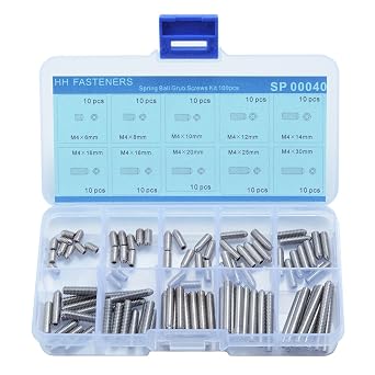 M4 Spring Hex Socket Ball Point Grub Set Screws Stainless Steel Assortment Kit,10 Size 100 Piece