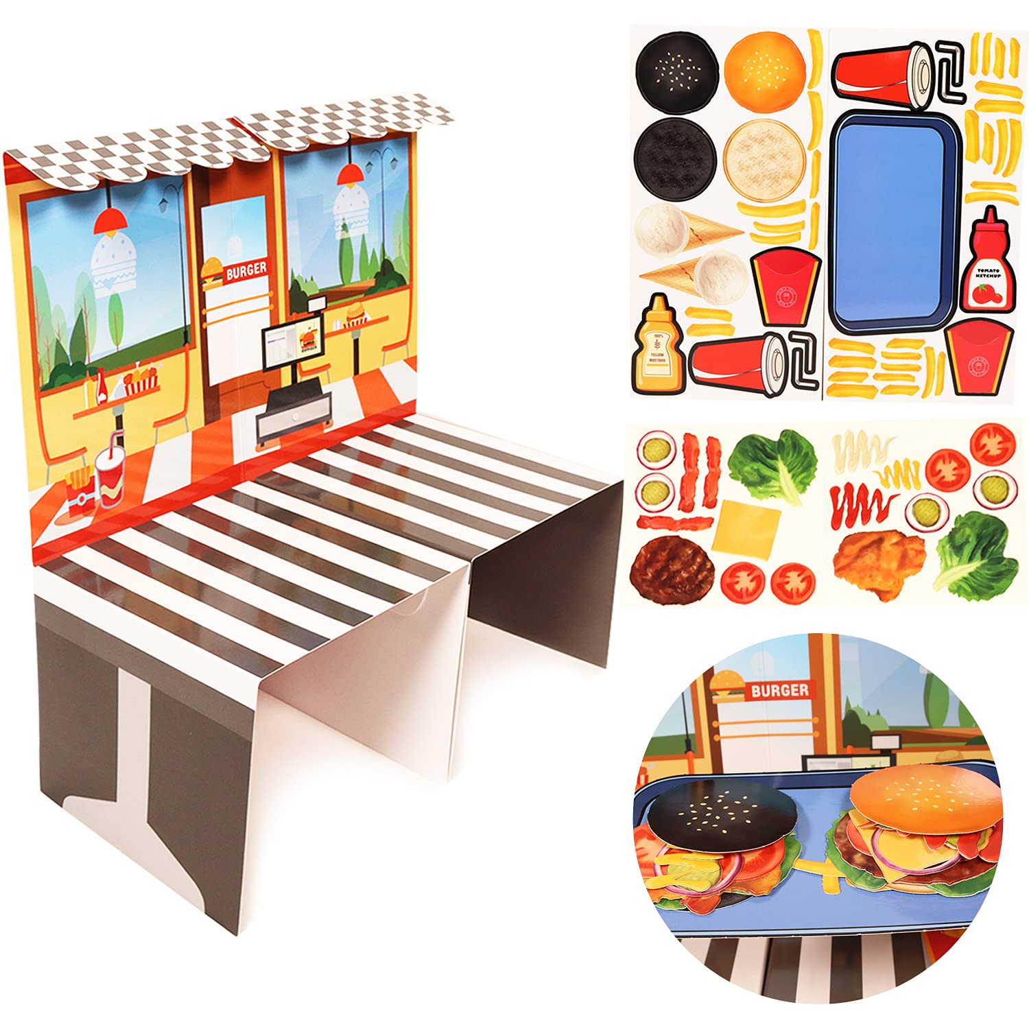 SHE'SDECO Play Food Puffy Sticker Set - Sticker 2 Sheets, Play Tools 2 Sheets, Play Booth 1 EA (15.1