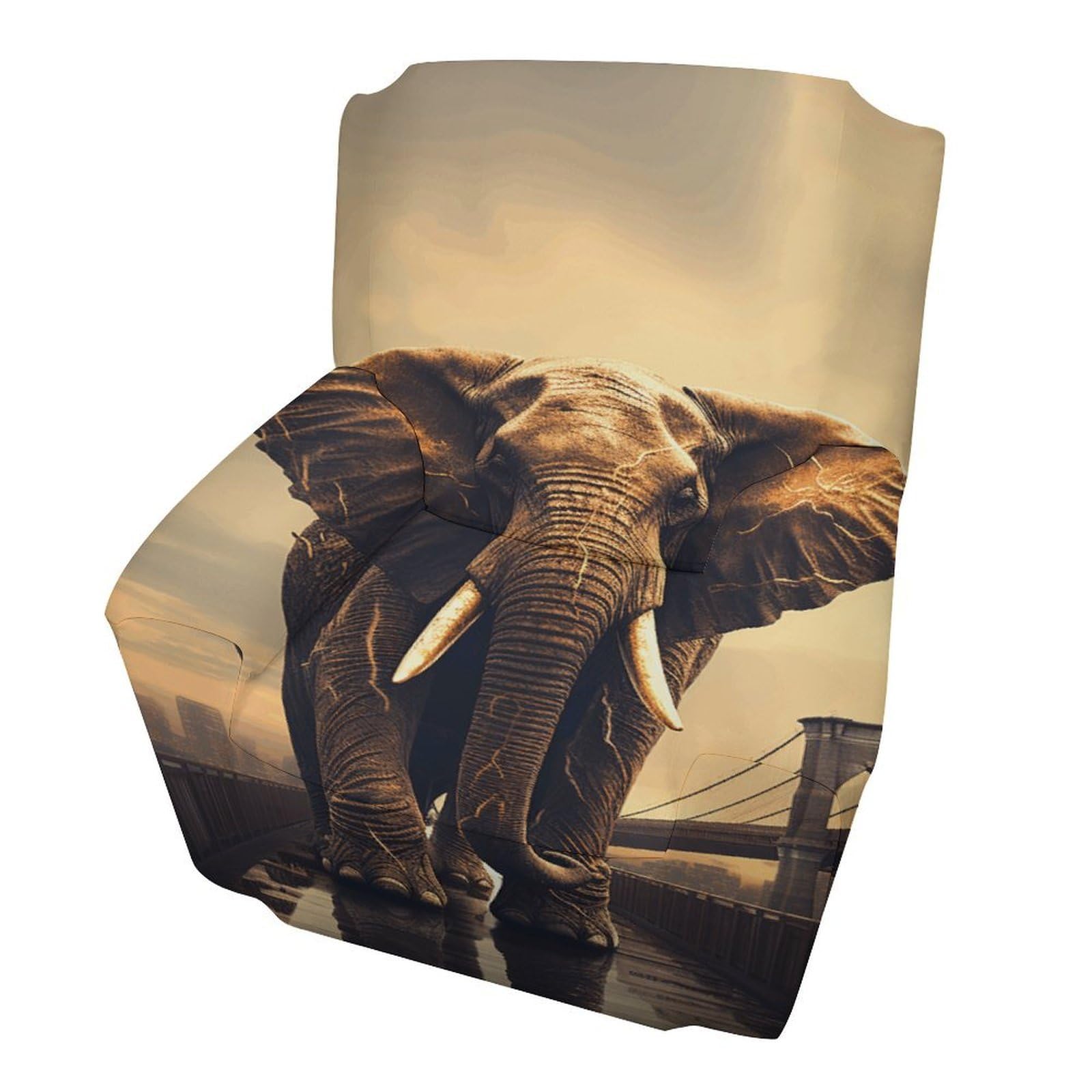 Fodpand Style Elephant On A Bridge Sofa Cover Soft 1 Seater Sofa Slipcover For Pets Washable,Couch Cover With Elastic Straps Furniture Protector