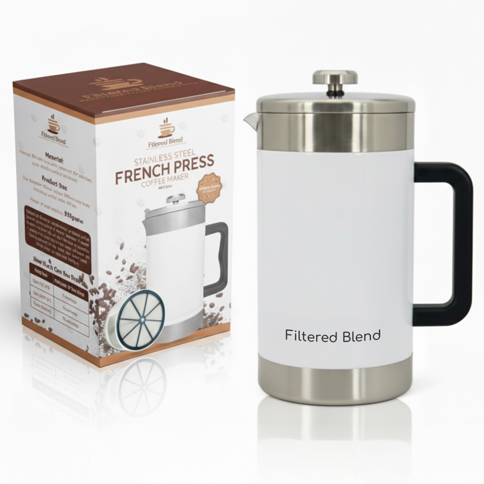 Filtered Blend 1.6L French Press Coffee Maker (White)