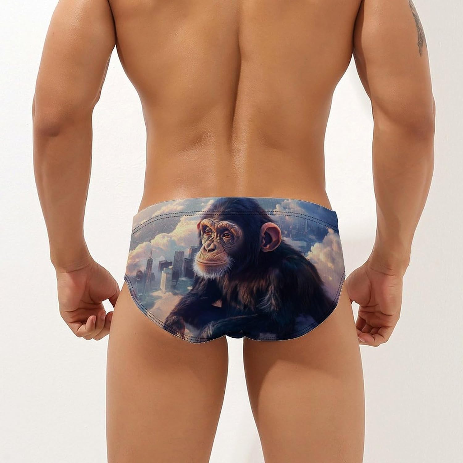 New York City-Chimpanzee Men's Swimsuit Brief Sexy Bikini Briefs Retro Printed Swimwear Quick Dry Swimming Trunks 3X-Large