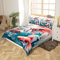 Vista 3 de Betta Fish - Juego de funda de edredón de peces tropicales, acuarela, animales marinos, algas marinas, coral submarino, vida marina (sin relleno)