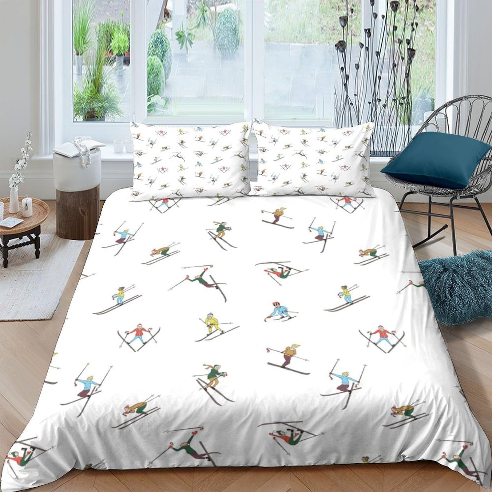 Ctjqhvkz Style-8 3D Printed Skiing Scene Fitted Sheet Microfiber Soft Breathable Winter Sports Bed Cover For Bedroom Guest Room Decor Single（135X200cm）