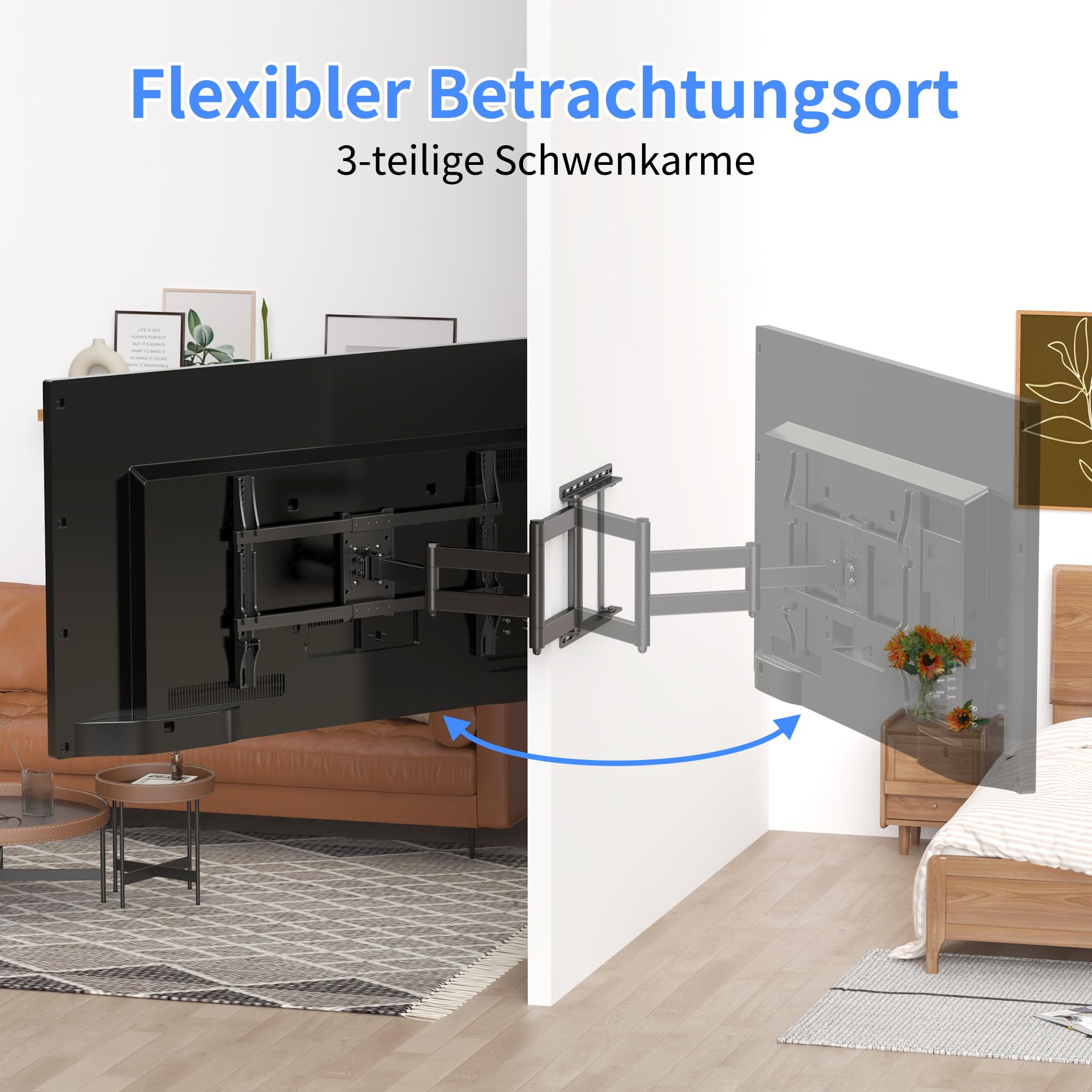 XINLEI Soporte TV Pared con Brazo Articulado Extralargo de 741mm para Pantallas Planas/Curvas de 32-75", Movimiento Completo con Inclinación -10°/+5° y Giro ±90°, VESA Máx 600x400mm, hasta 45kg