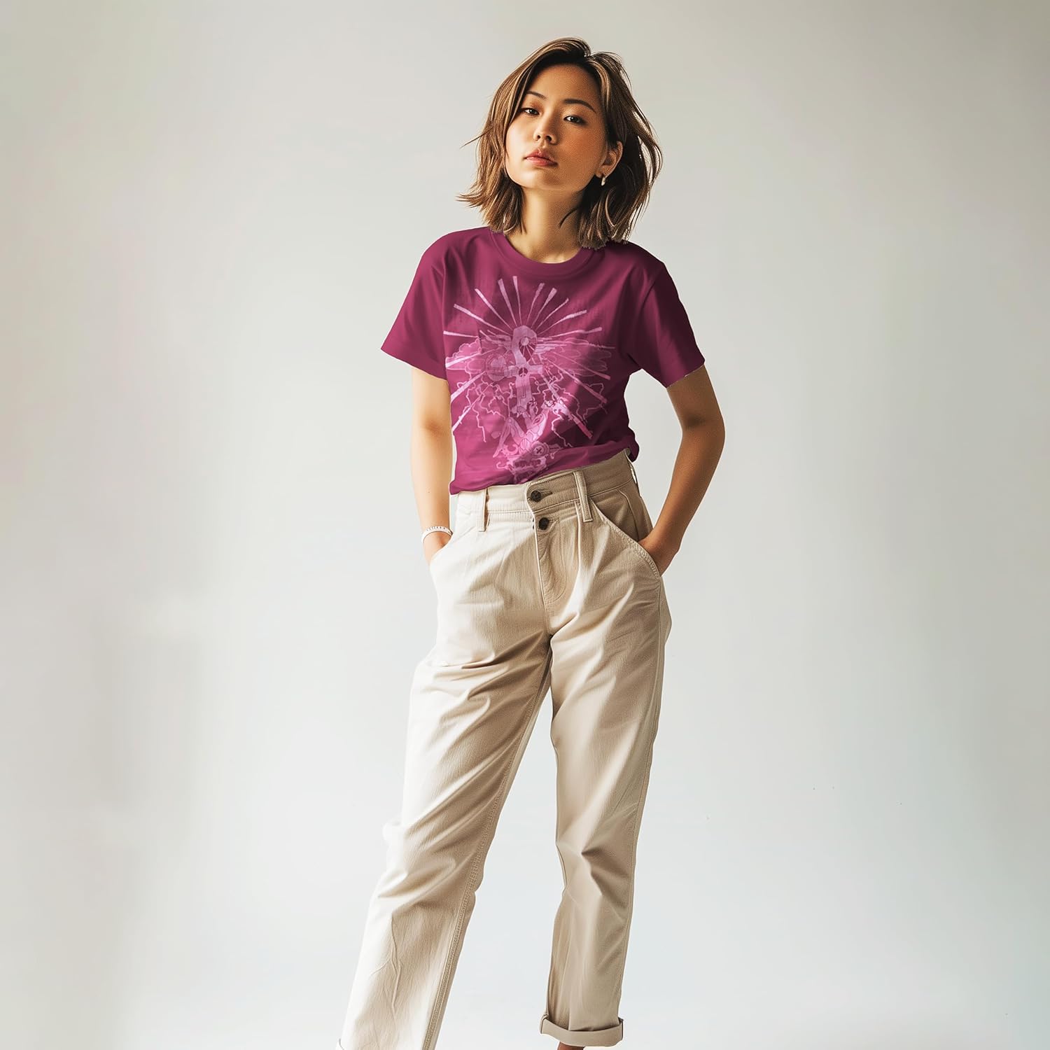 Soft Print Unisex T-Shirt, Subtle Graphic, Mayan-Inspired, Maroon, 100% Cotton, Made in The USA