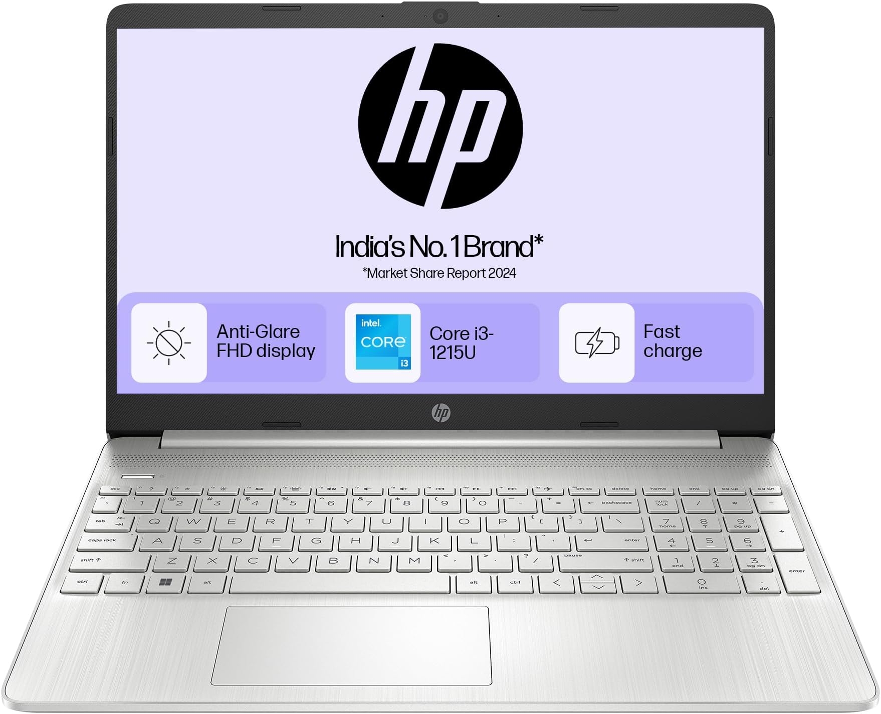 HP Laptop 15s, 12th Gen Intel Core i3-1215U, 8GB DDR4, 512GB SSD (Win 11, Office 21, Silver, 1.69kg) 15.6-inch (39.6cm), Intel UHD Graphics, HD Camera, Dual Speakers, fq5326TU/fy5011tu