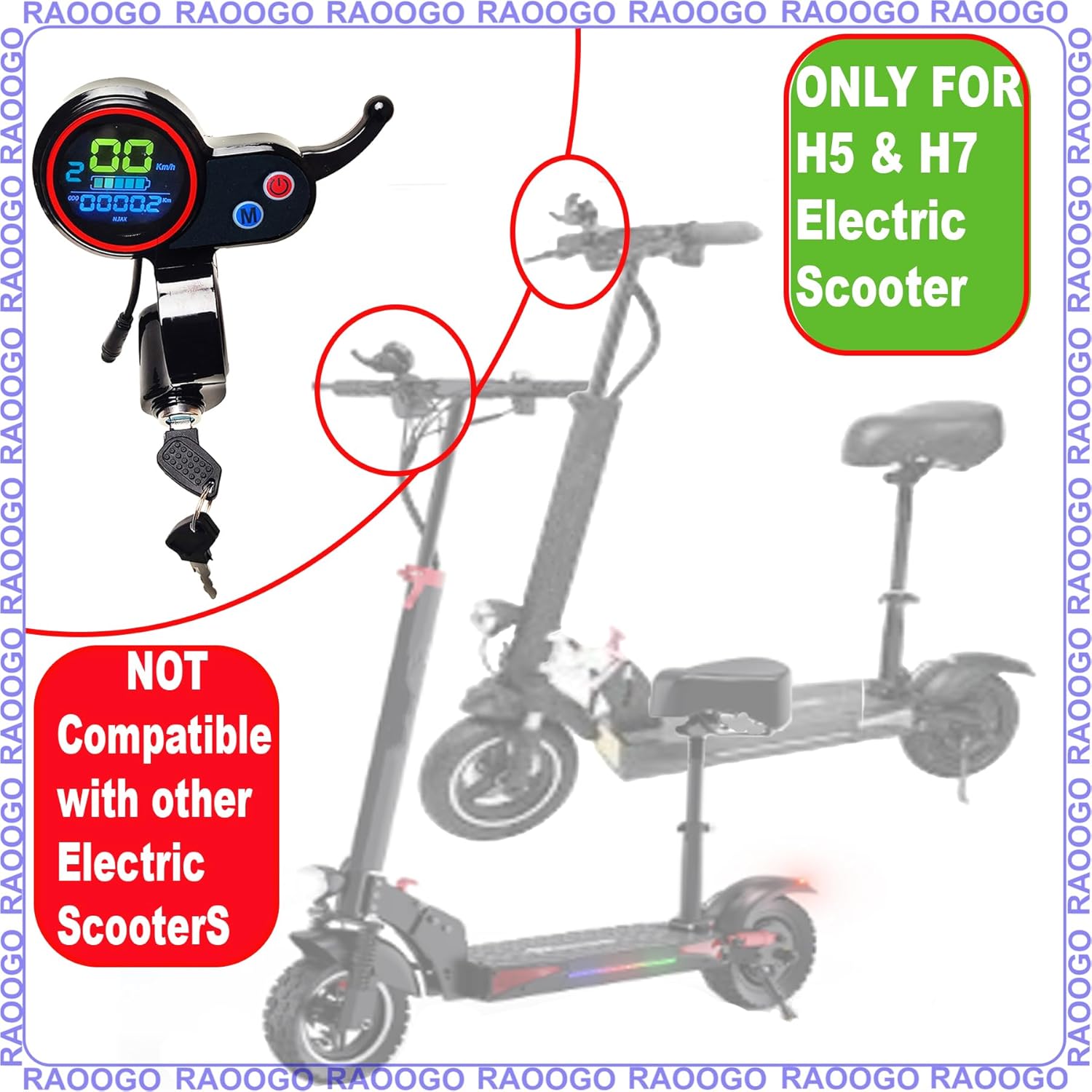 Electric Scooter Display Accelerator Throttle 6 Pins Connector Finger Thumb Throttlr Power Speed Meter for H5 & H7 Electric Scooter Only Not Compatible with Other Scooter