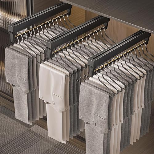 Miniatura 10 de Percha de acero inoxidable extraíble para ropa, barra ajustable para armario, barra de perchero para pantalones, 55.1 lbs, negro, 10.236 in
