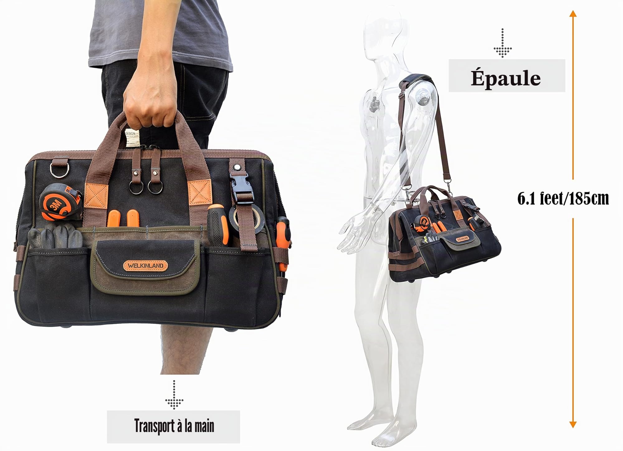 WELKINLAND Sac en toile cirée à 32 poches pour électricien outil