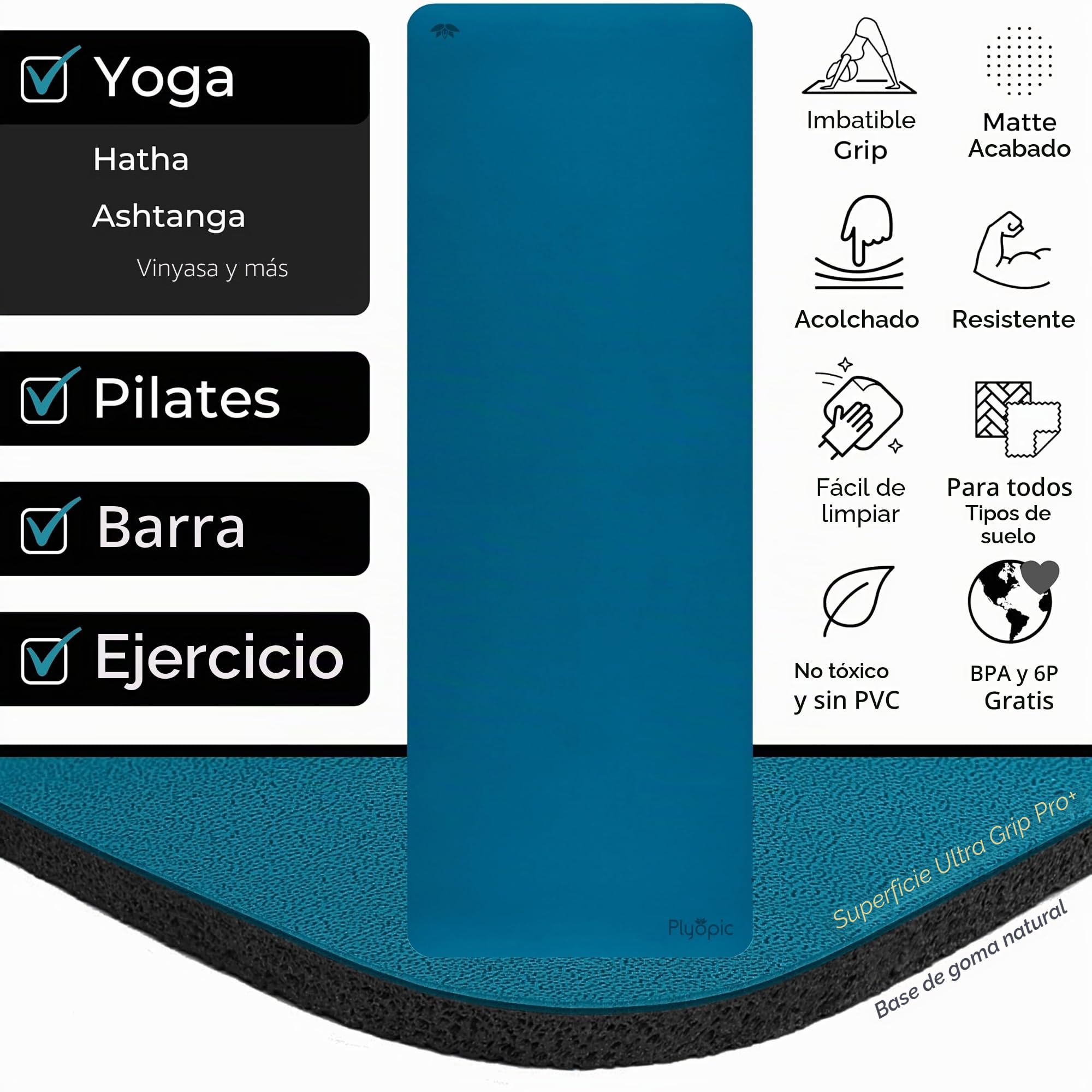 Plyopic Esterilla Yoga Ultra-Grip Pro+ | EXTREMO Antideslizante, 5,5mm de Grosor con Línea de Alineación | Alfombrilla/Colchoneta Profesional para Yoga, Pilates y Fitness