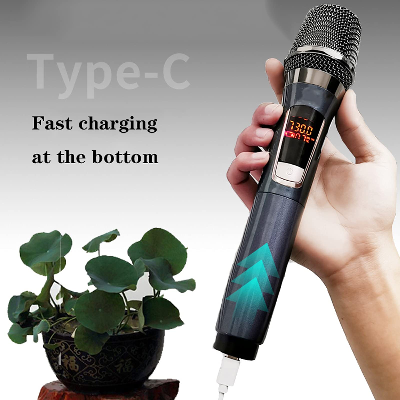 Micrófono inalámbrico Profesional para Cantar. UHF Micrófono dinámico de Karaoke dinámico con Receptor Recargable Micrófono de Mano Dual Metal (Quantity : Pair)