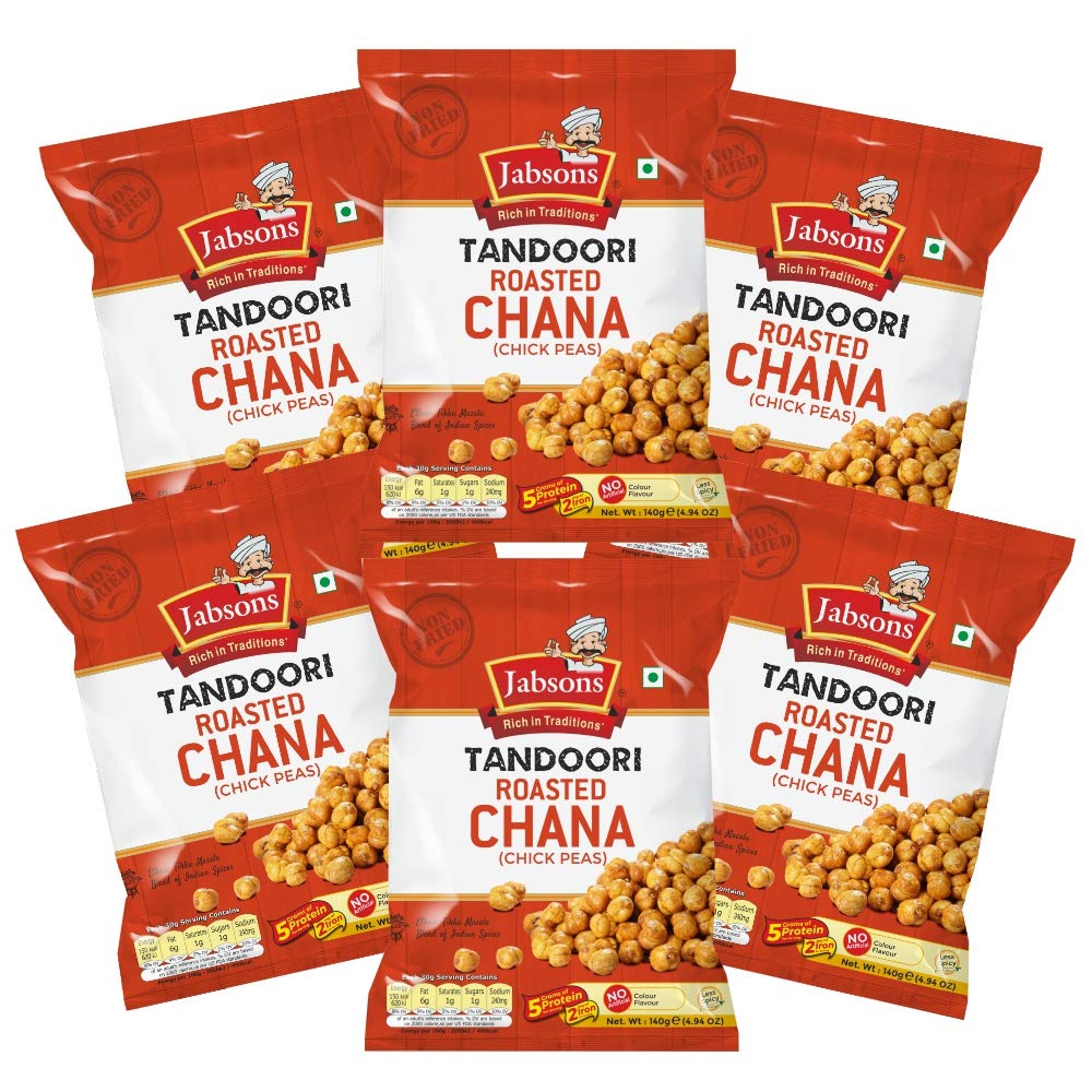Jabsons Roasted Chana Tandoori, 150Gm, Pack Of 6, 100% Roasted, Desi Chana, No Onion, Garlic, Desi Chana Roasted Chana Namkeen Snacks Gluten-Free, Crunchy Protein Snacks Bhuna Chana Ready To Eat (B087X7Q2FN) Amazon Price History, Amazon Price Tracker