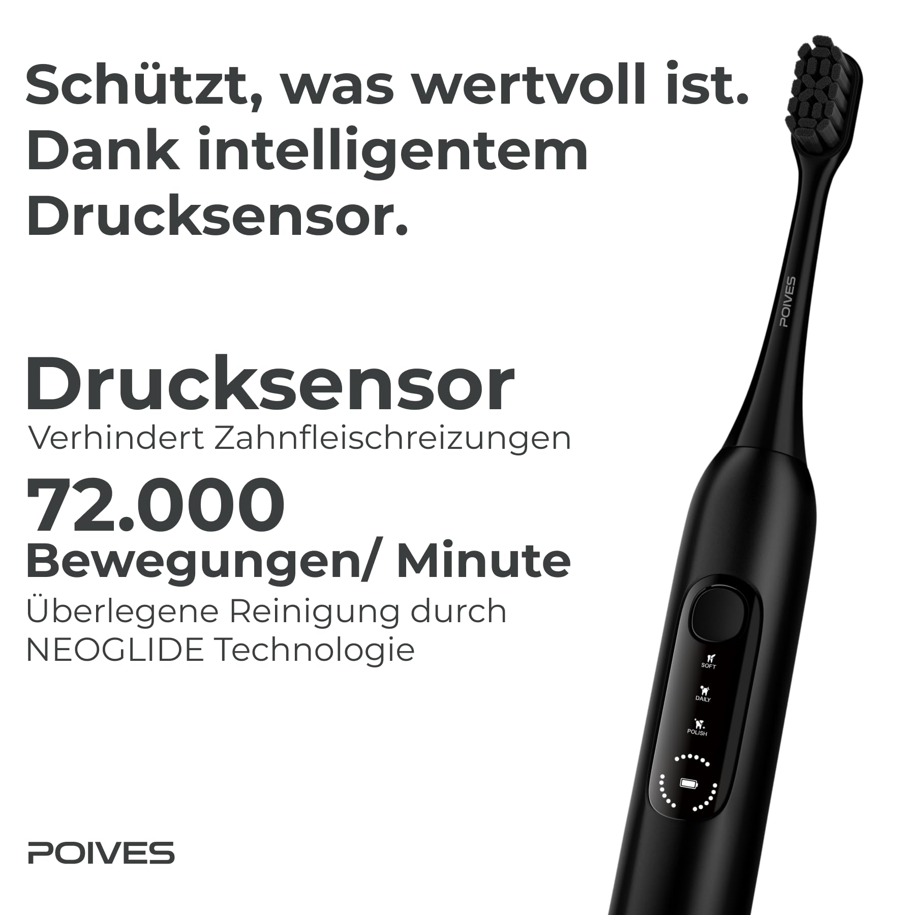 P1 Pro Cepillo de dientes sónico, cepillo de dientes eléctrico con sensor de presión para una limpieza segura, batería de 60 días, Onyx Black