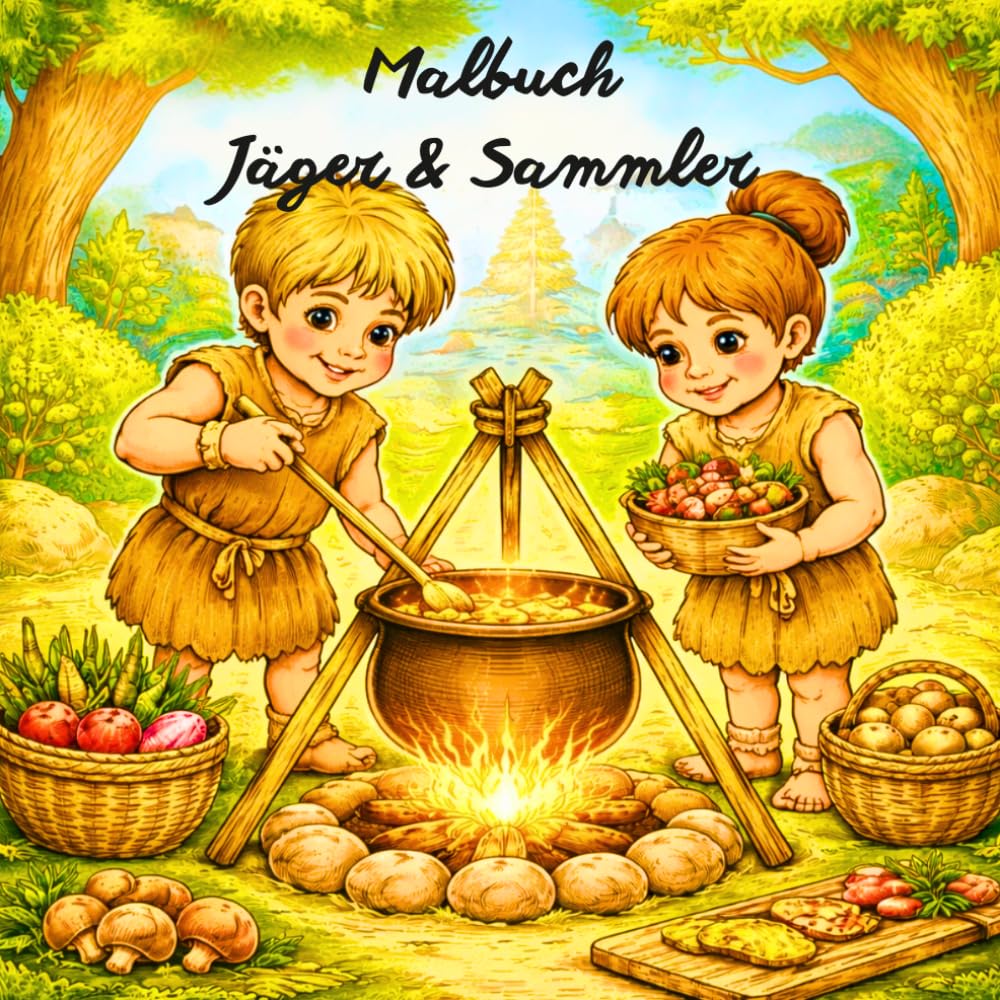 Malbuch Jäger & Sammler: Steinzeit Menschen / Jäger & Sammler - über 40 Ausmalbilder aus der Urzeit / Mammuts, Höhlenmenschen, Tiere & Abenteuer