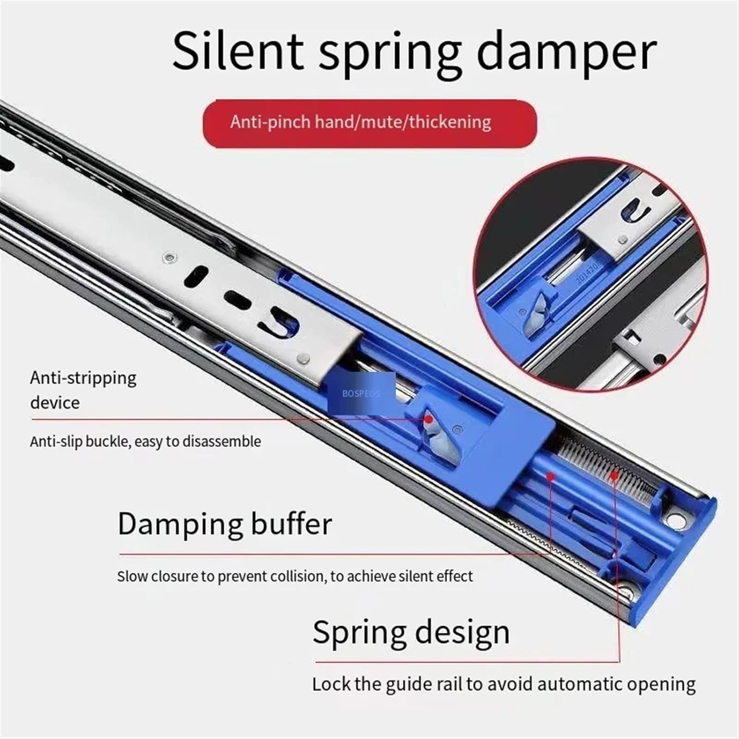 Heavy Duty Drawer Slides Stainless Steel Drawer Slides Three Section Rails Furniture Hardware(Buffer 10inch 25cm)