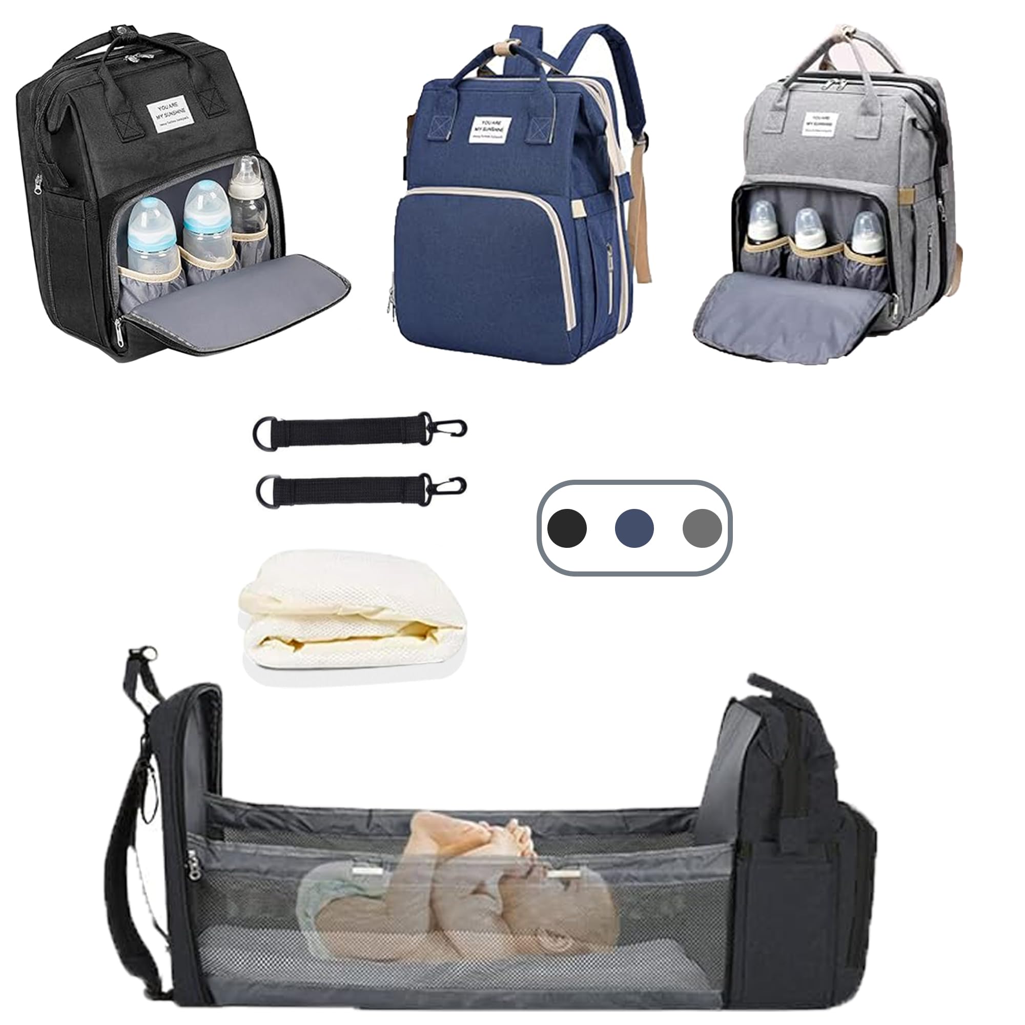 Little Snugz -Bolso carro bebe - Mochila cambiador bebe portátil con 2 correas para carro - Pañaleras para bebes unisex gran capacidad, impermeable de cuna multifuncional con cambiador