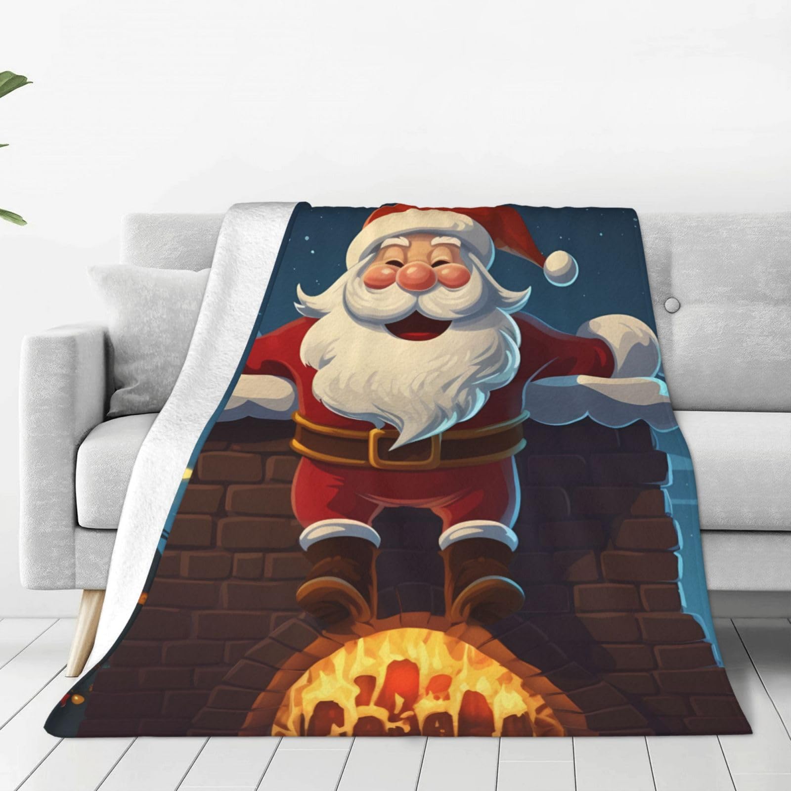 Santa Into The Chimney Throw Blanket for Couch, Plush Fuzzy Soft Flannel Blankets and Throws for Sofa, 50"x40" Bed Blankets for Travel Camping Chair, All Season Warm Fleece Blanket