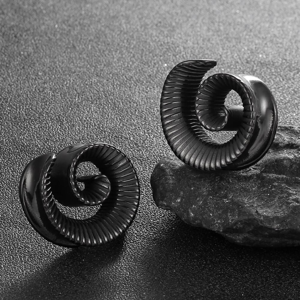 Casvort 2 PCS Hypoallergenic 316 Stainless Steel Black Spiral Ear Tunnels Plugs 0g Gauges for Ears 8mm Saddle Plugs Body Jewelry for Stretched Lobe