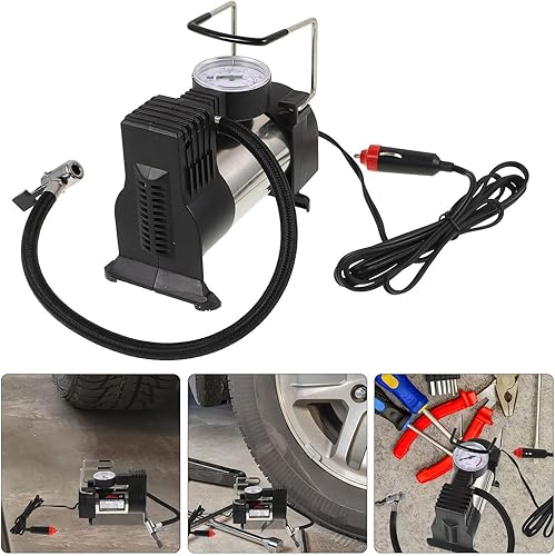 Miniatura 4 de Vaguelly Compresor de aire portátil para automóvil, bomba infladora de neumáticos de un solo cilindro con parada de presión automática para coches,