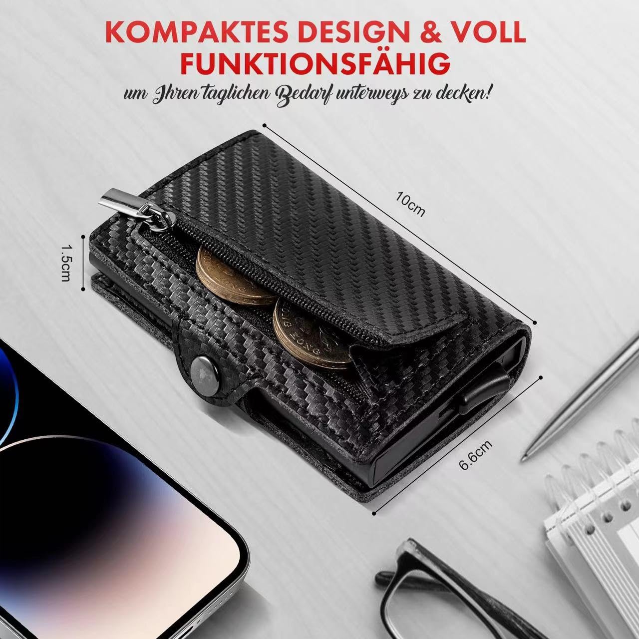 AISIR Porta Carte di Credito,Portafoglio Uomo,Portafoglio da uomo,Portafoglio Uomo Slim di Protezione RFID,Mini Portafoglio da uomo con Scomparto per Banconote e Scomparto per Monete.