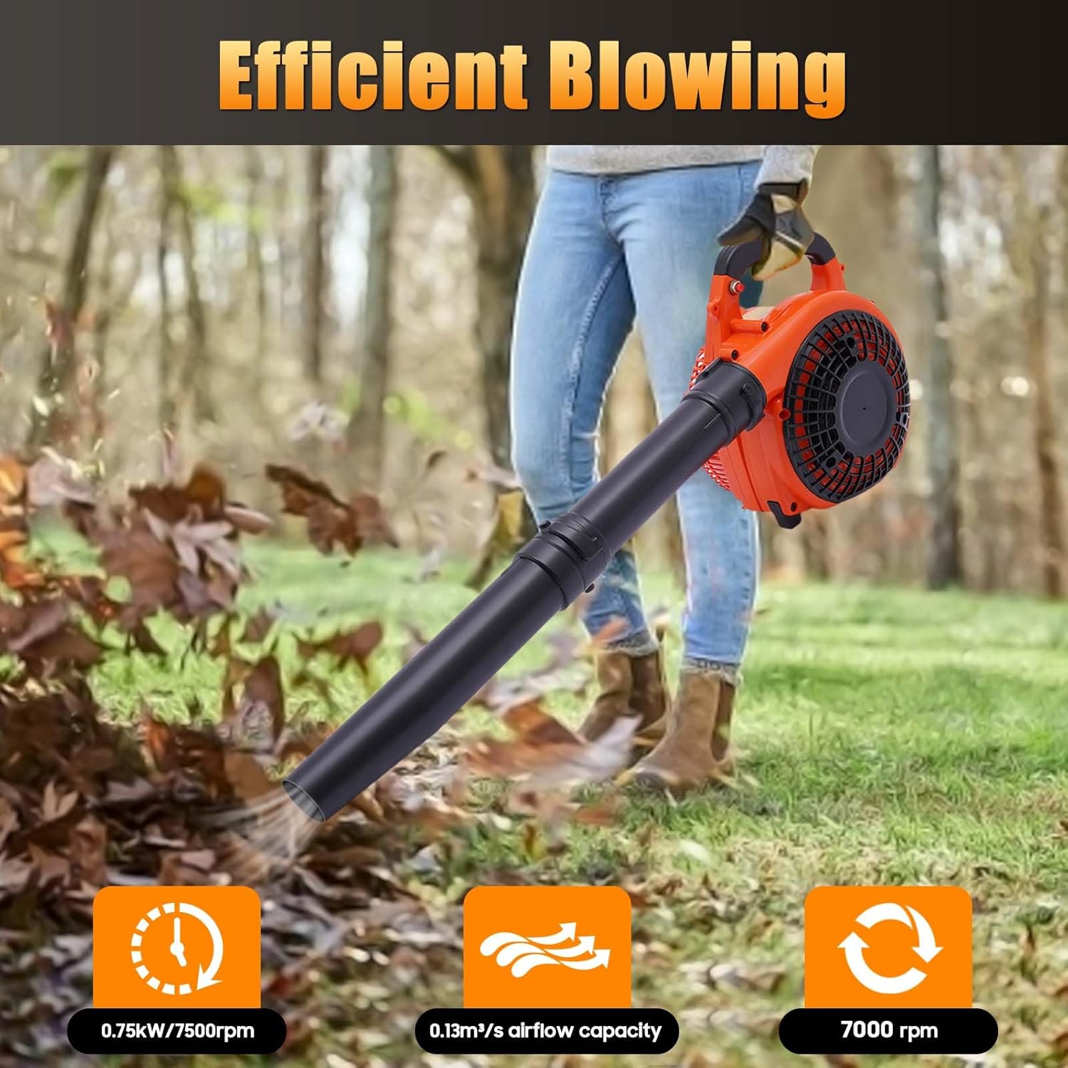 Gas Leaf Blower, 2 Stroke Handheld Leaf Blower Single Cylinder Gas Powered Leaves Blowers Recirculating Grass Sweeper w/0.2GAL Fuel Oil Mixing Bottle for Road Yar Snow (1E34FB)