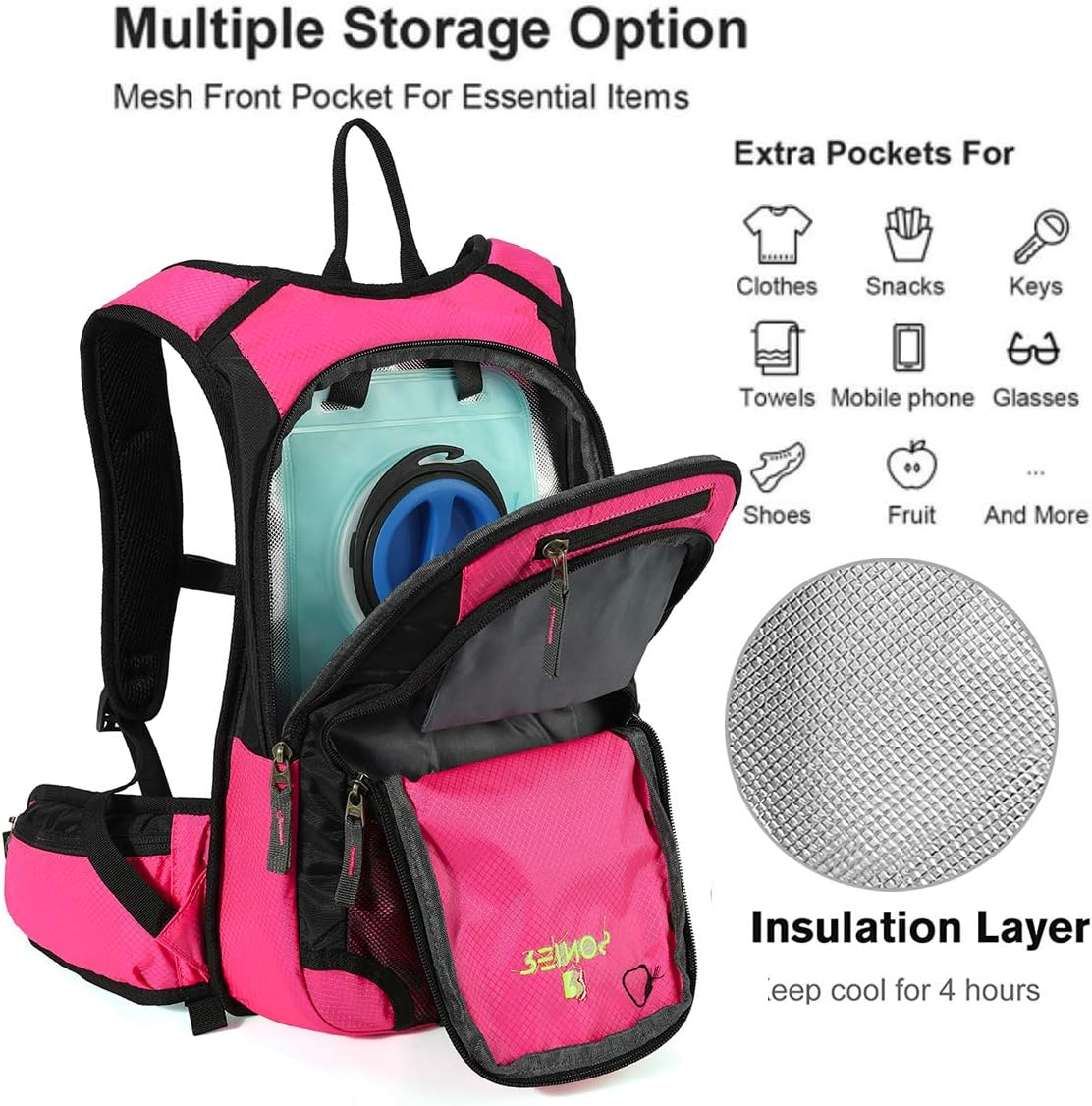 REINOS Hydration Backpack with 3L Bladder for Men & Women, Daypack with Thermal Insulation | Great for Hiking, Running, Cycling, Camping, Skiing, Outdoor Activities