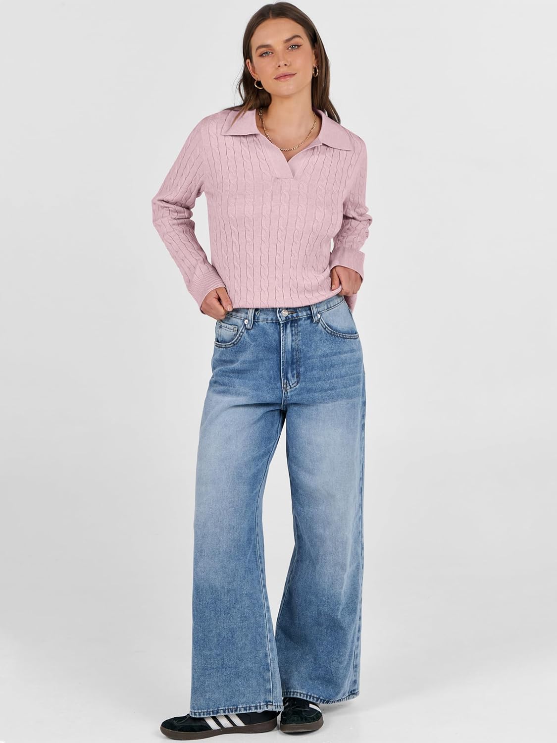 ANRABESS Womens Cable Knit Sweaters Long Sleeve V Neck Sweater Tops Casual Pullover Polo Shirts 2025 Fall Fashion Outfits - Image 5