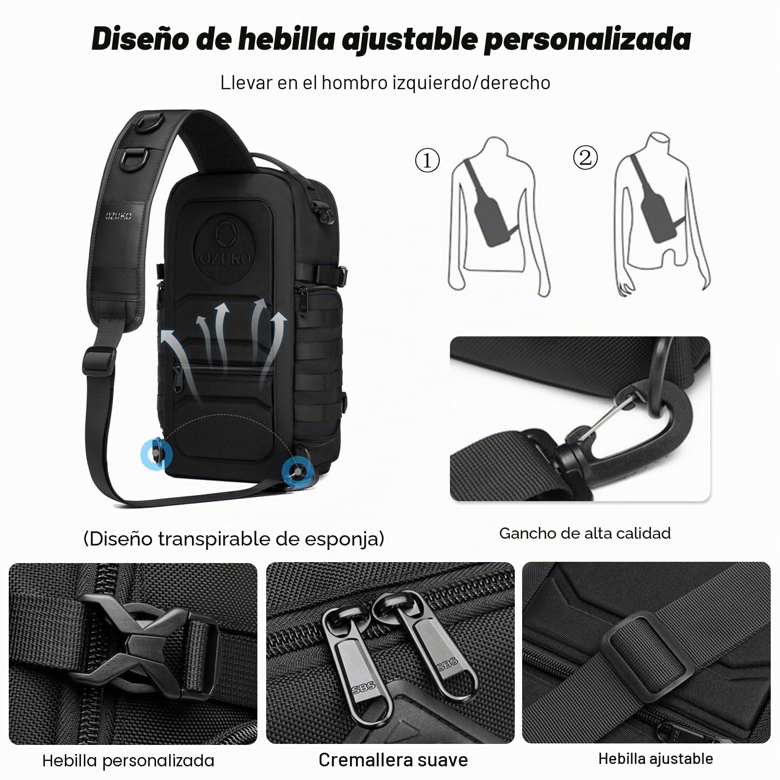 FANDARE Táctical Bolsa Cruzada Bolsa de Pecho Riñonera Hombre Bolso Hombro con Correa para trípode Mochila de Viaje Sling Crossbody Bag Bandoleras Bolso de Bandolera Escolar Gris Oscuro