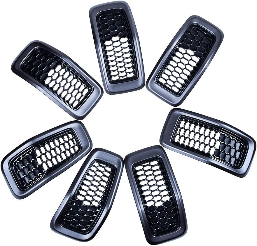 Compatible with 2019-2023 Jeep Cherokee Grill inserts Honeycomb Grille Mesh Vent, 7pcs (Black Mesh Grille + Chrome Moulding Trim)
