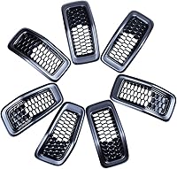 Vista 14 de Compatible con Jeep Cherokee 2014-2018 Kit de inserción de cubierta de parrilla de 4 puertas, 7 piezas (rejilla de malla negra + moldura cromada)