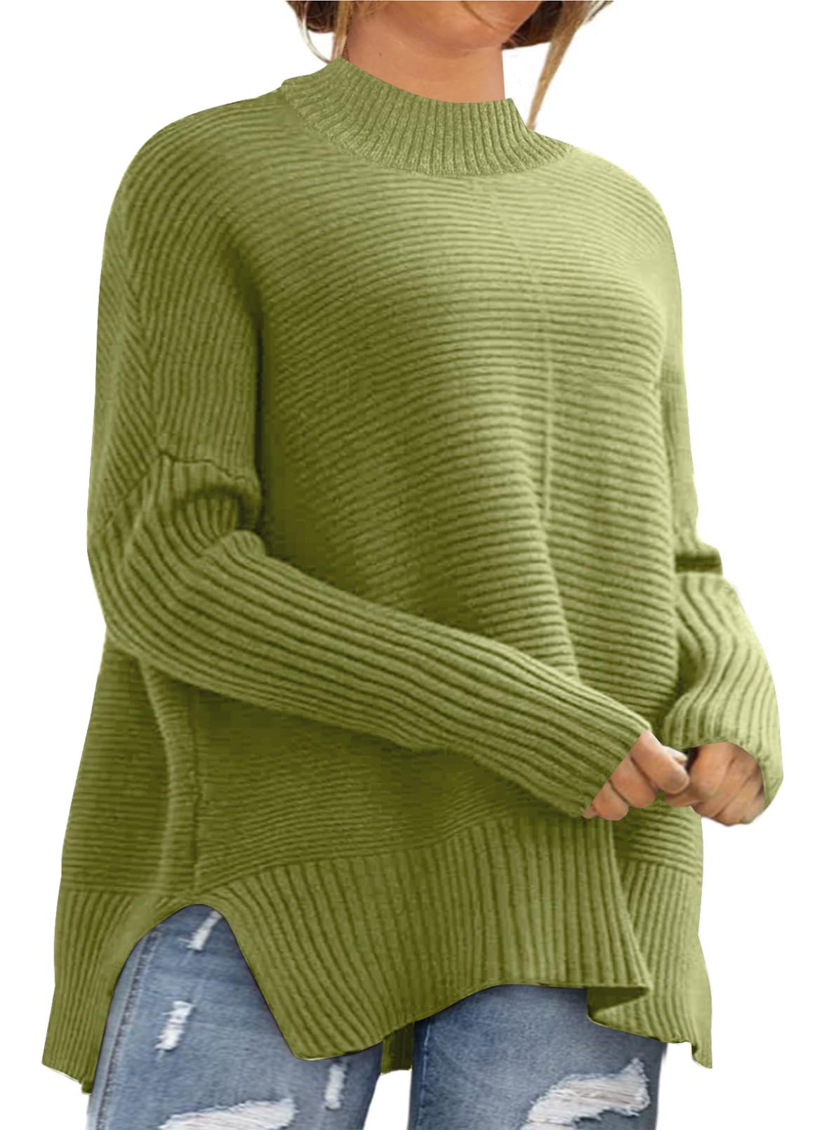 Eytino Womens Plus Size Sweaters Long Sleeve Crew Neck Split Hem Casual Oversized Ribbed Knit Tunic Pullover Tops(1X-5X)