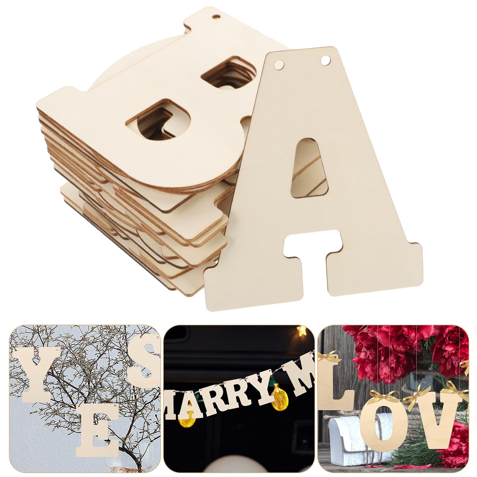GLEAVI 66 Piezas Letras Decorativas de Madera para Manualidades Letra Beige de Madera para Carteles y Placas para Estudiantes DIY