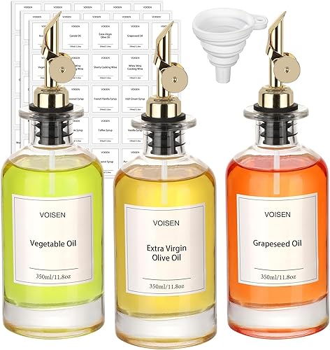 Miniatura 1 de VOISEN Botella dispensadora de aceite de oliva para cocina, juego de 3 botellas de aceite de vidrio, dispensador de jarabe de café, recipiente de