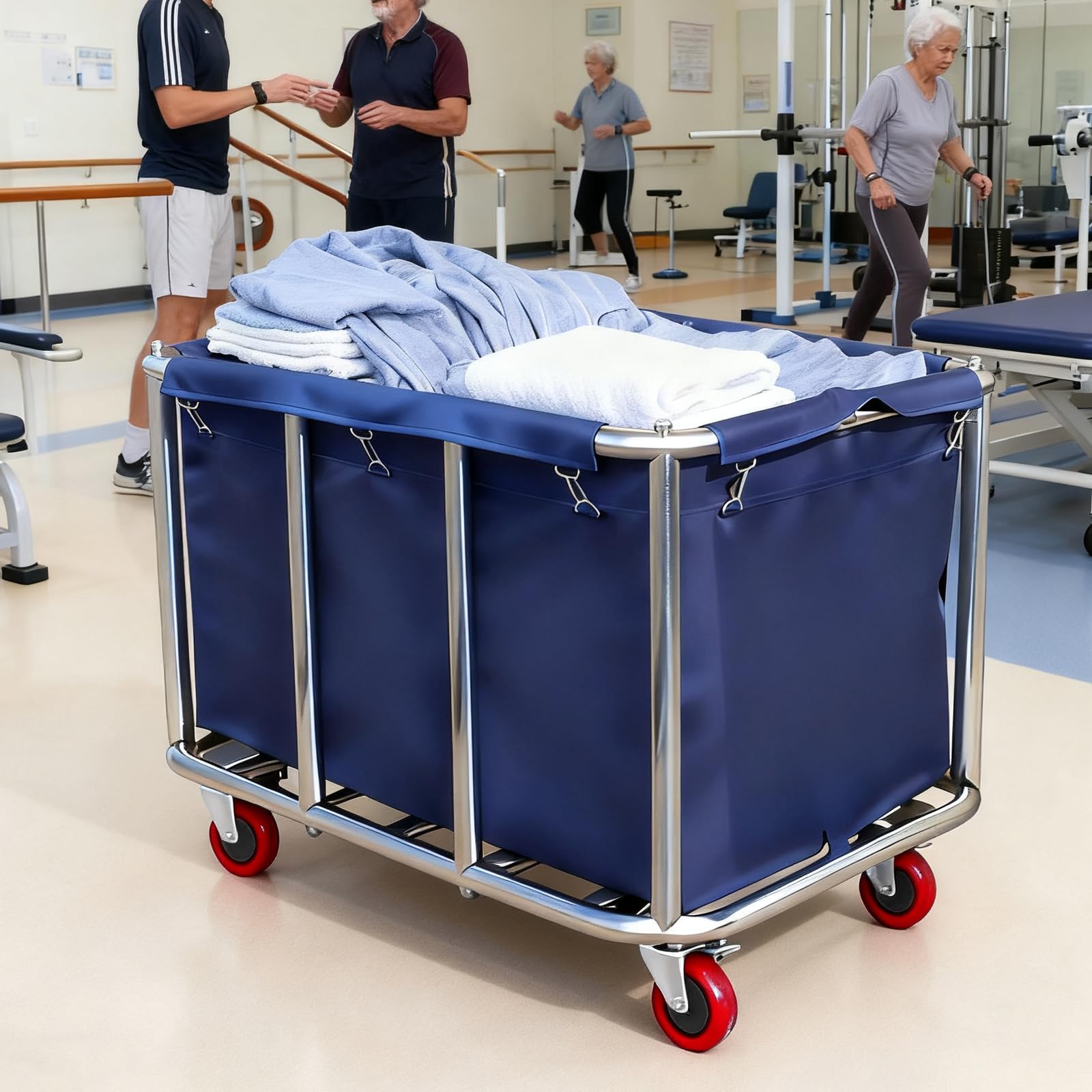 Carrito Lavandería, Cesto Ropa Acero Inoxidable Con Ruedas Clasificador Ropa Comercial Impermeable Inoxidable Extraíble Cestos Ropa Grandes Para Hogar Hotel Y Lavandería Capacidad 120Kg 90X65X81cm