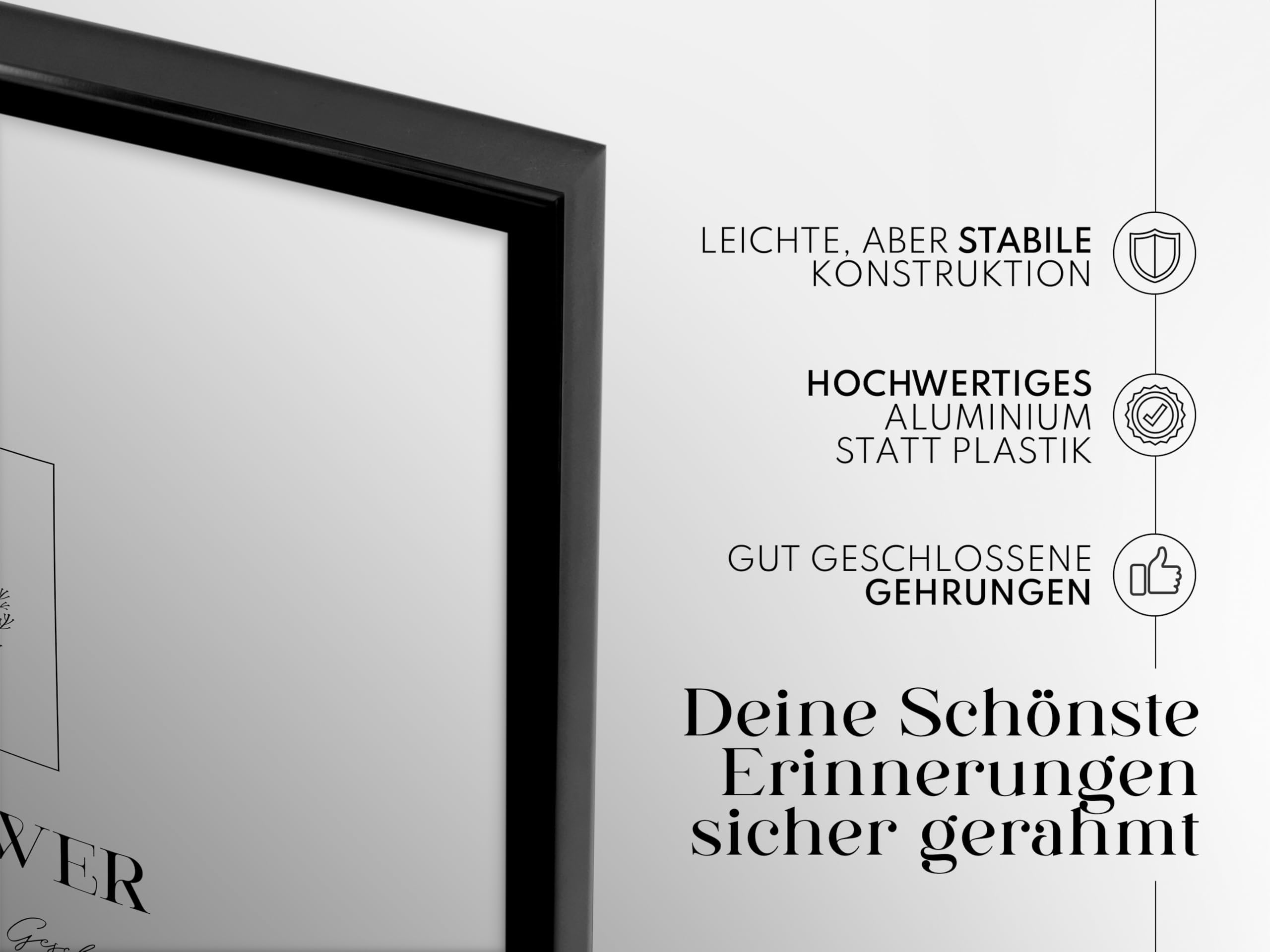 Artower® Bilderrahmen Schwarz Metall Dünner Rahmen für DIN A2 42 x 59,4 cm | Posterrahmen Groß Collage | Picture Frame Metal 42x60 cm | Aluminium Schmal Bilderrahmen | Black Poster Rahmen