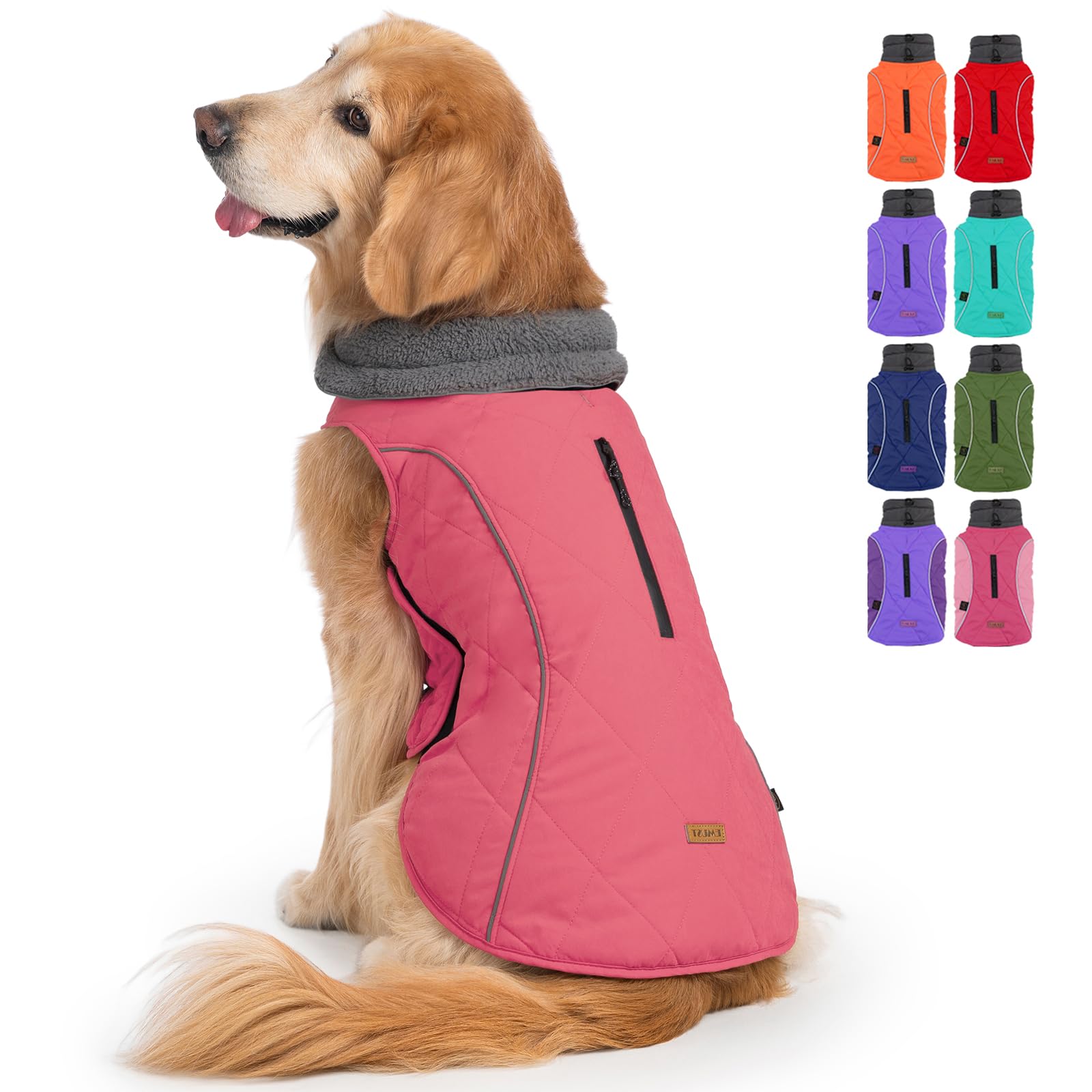EMUST Gilet per cani per l'inverno, foderato in pile, per il freddo, caldo, per cani di taglia piccola, media e grande, abbigliamento per cani per il freddo, rosa, XXXL