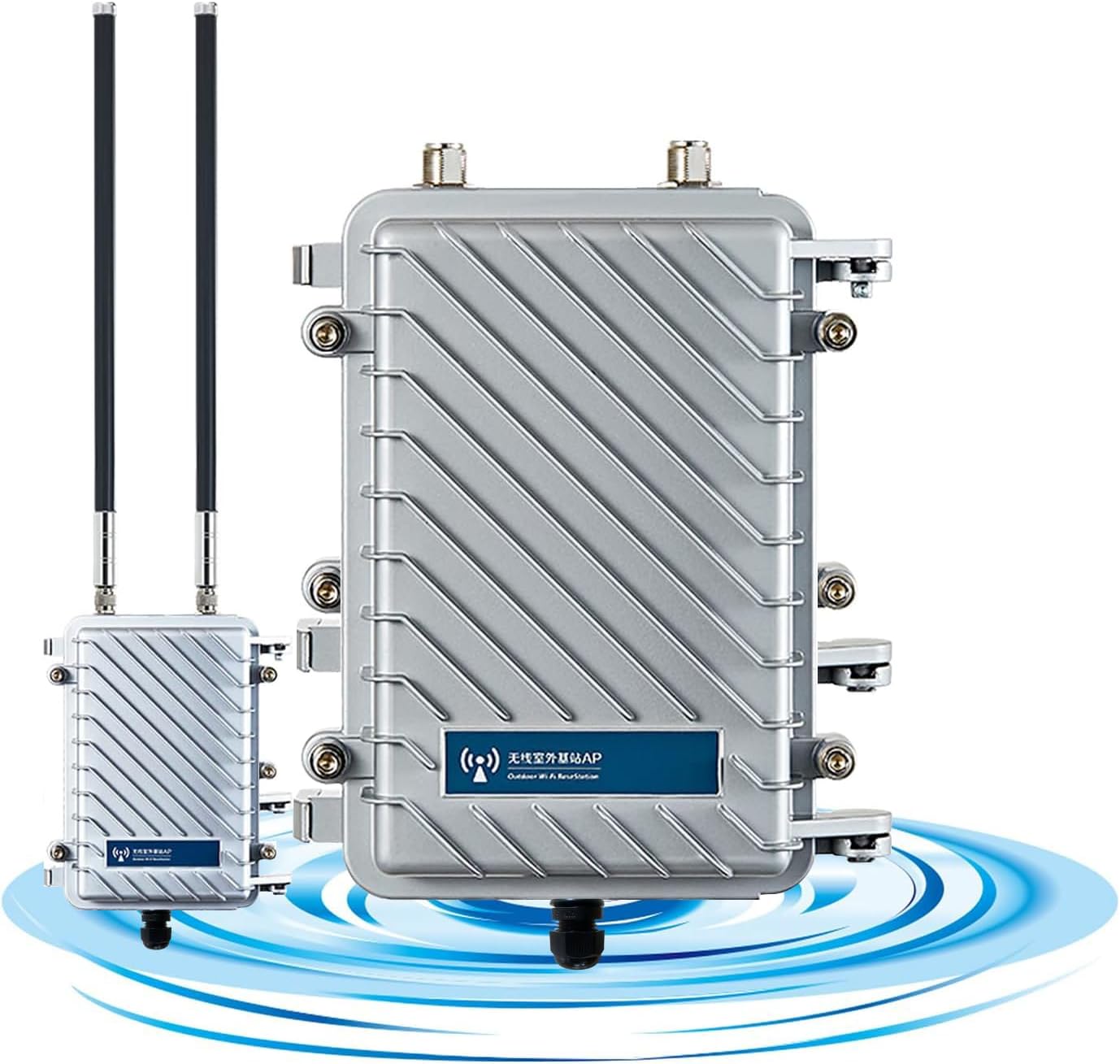 KuWFiOutdoor WiFi Extender Signal Booster, High Performance 2.4G 300Mbps Waterproof Outdoor Base Station with 2 Antennas for School 、Park or outdoorbuilding ，Support Starlink Router