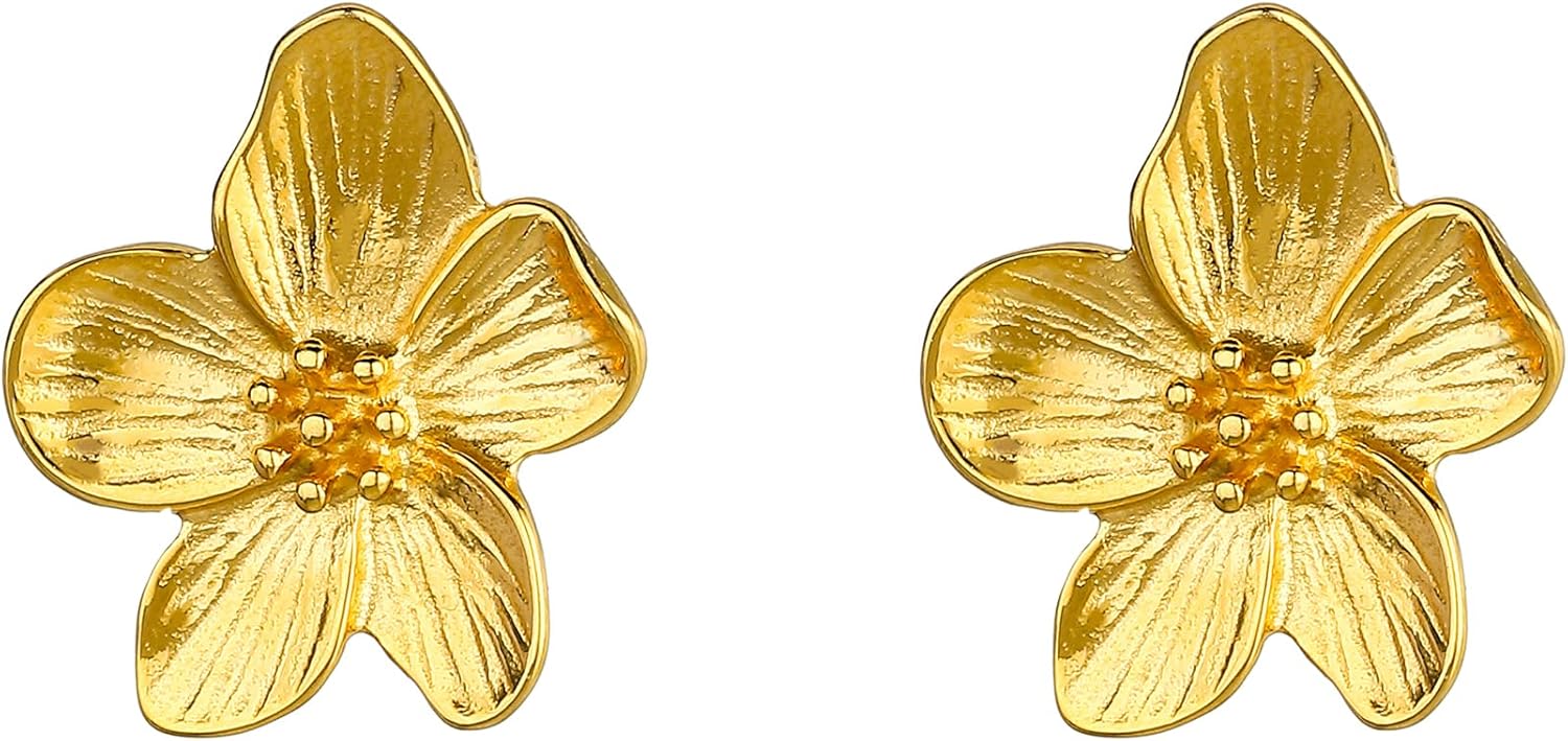 Christmas Earrings Gold Flower Earrings for Women, 18K Gold Plated Statement Earring Studs, Hypoallergenic Big Floral Jewelry Trendy Gifts for Party Birthday
