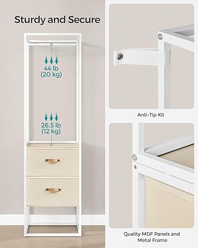 Miniatura 7 de SONGMICS Armario portátil, resistente para ropa, hierro y madera, armario portátil, con 1 barra extensible para colgar, 2 cajones y 4 estantes,