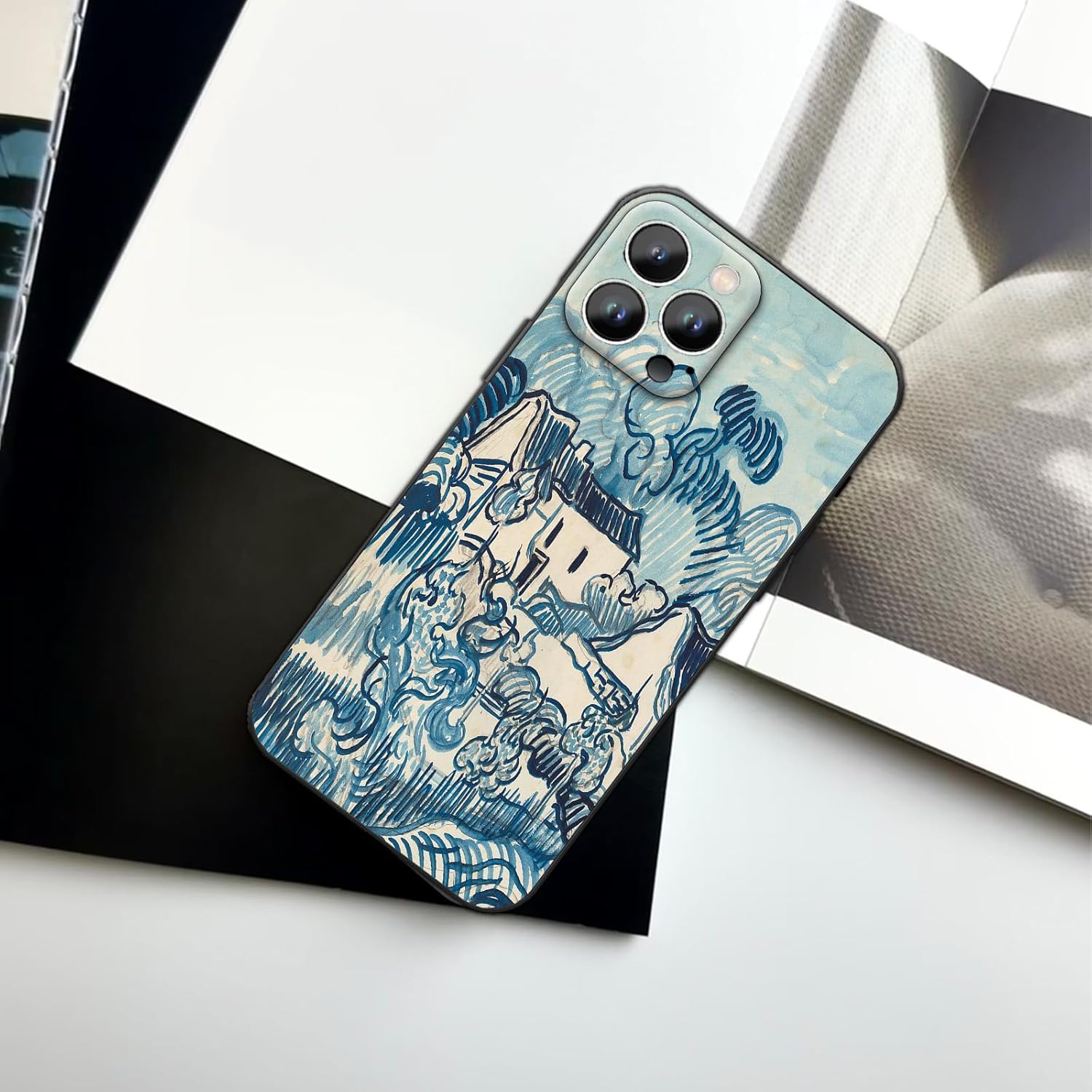 Compatible with iPhone 16 Pro Phone Case,Aesthetic Art Van Gogh Landscape with Houses Phone Cover,Slim Shockproof Drop Proof iPhone 16 Pro Case for Women Men 6.3 Inches - Image 4