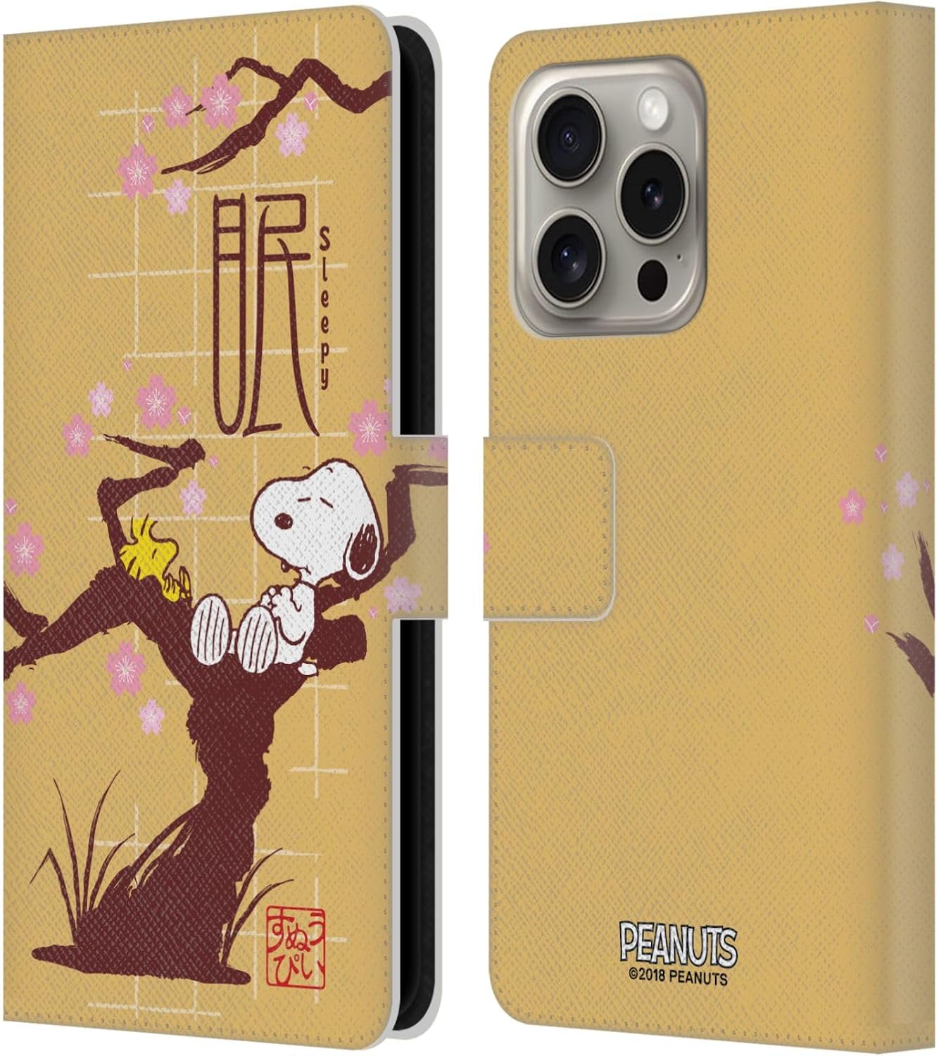 Head Case Designs Officially Licensed Peanuts Sleepy Oriental Snoopy Leather Wallet Case Compatible with Apple iPhone 16 Pro