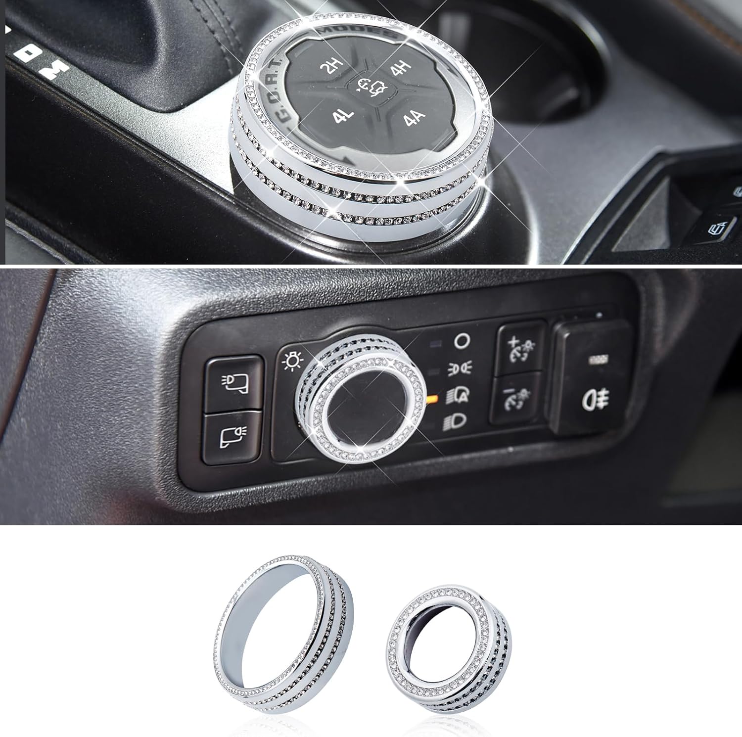 Fit Ford Bronco,Bling 4WD Wheel Drive Trailer Gear Switch Knob Cover and Side Light Switch Knob Cover Crystal Accessories Fit Ford Bronco 2021-2023(Not for Bronco Sport) Fit Ford Bronco,Bling 4WD Wheel Drive Trailer Gear Switch Knob Cover and Side Light Switch Knob Cover Crystal Accessories Fit Ford Bronco 2021-2023(Not for Bronco Sport)