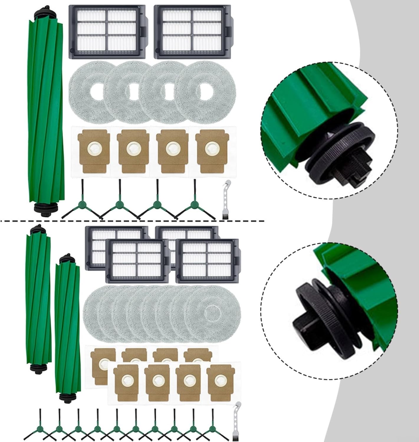 Compatible Parts Set for Roomba Plus 405 For Combo / 505 For Combo, 4 Dust Bags 10 Side Brushes 8 Mop Cloths 4 Filter Brush Cleaning Tools(B)