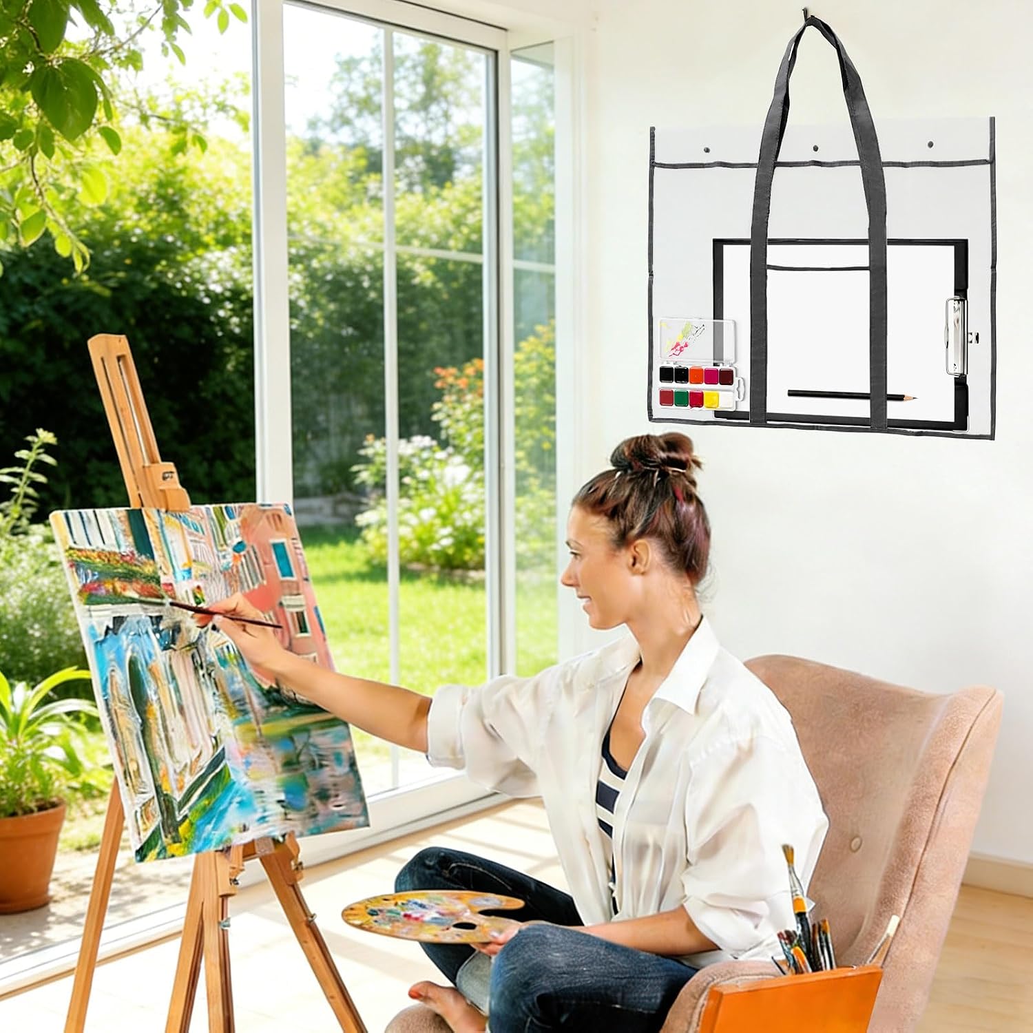 4 Pcs Large Poster Storage Bag Transparent PVC Storage Bags Drawing Holder for Art Portfolio Classroom Organization, Black, 24 x 30 inch