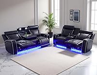 Vista 45 de Juego de sofá reclinable eléctrico de cuero con LED, juegos de muebles de sala de estar, 2 piezas sofás reclinables, juego de sofá reclinable