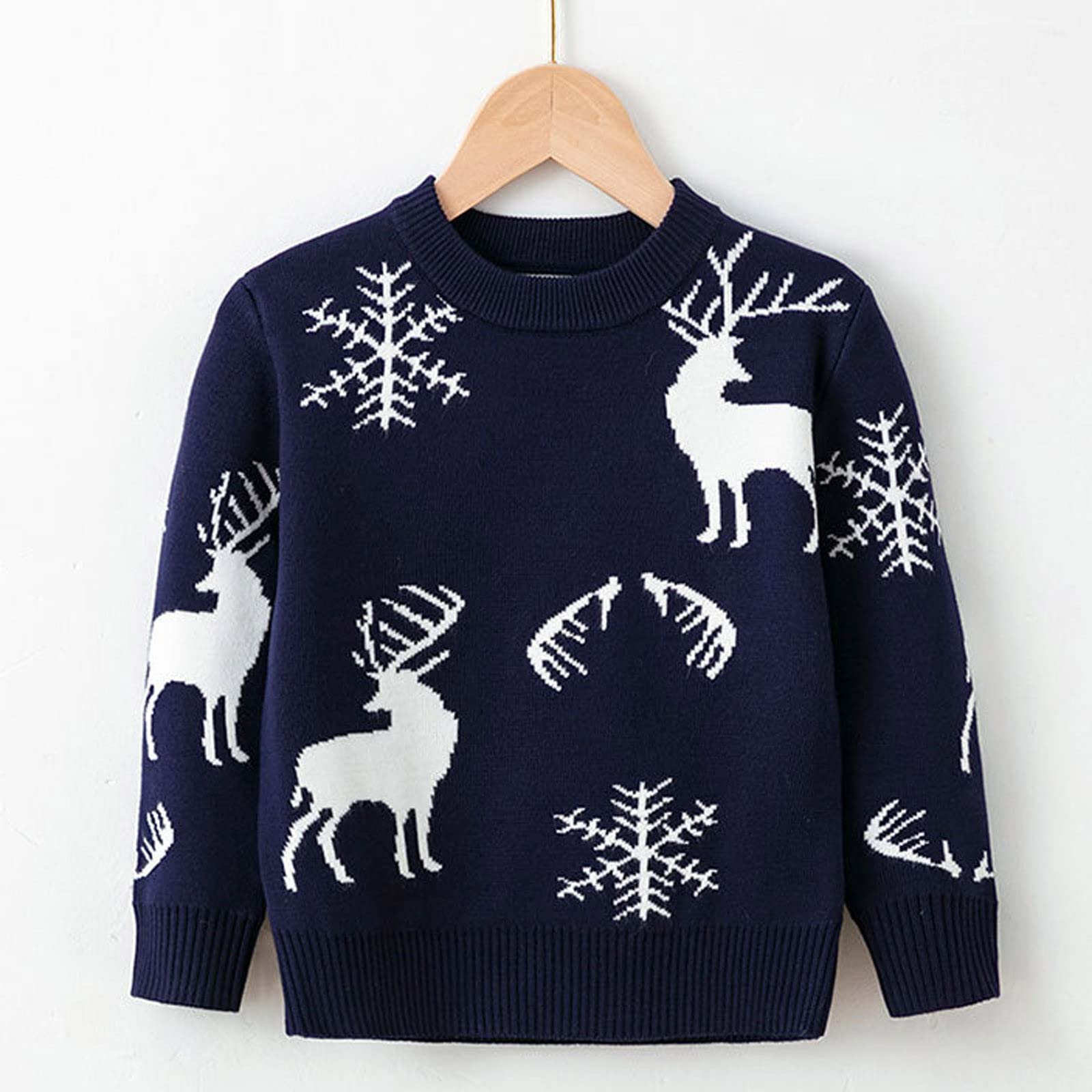 Sweatshirt Noël Enfant Fille Garçon - Pull Tricoté Père Noël Chaud Col Rond Imprimé Festif