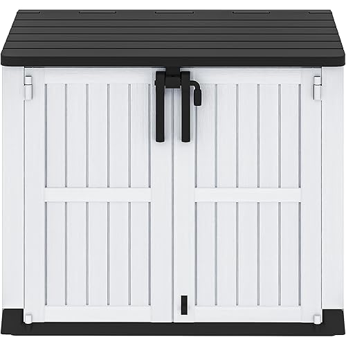 DWVO Tool Storage Shed, Storage for Bakcyard, Patio, and Garden, Resin Plastic Shed with Sloped Lid, Lockable Door, and Wood Grain Finish, Light Gray