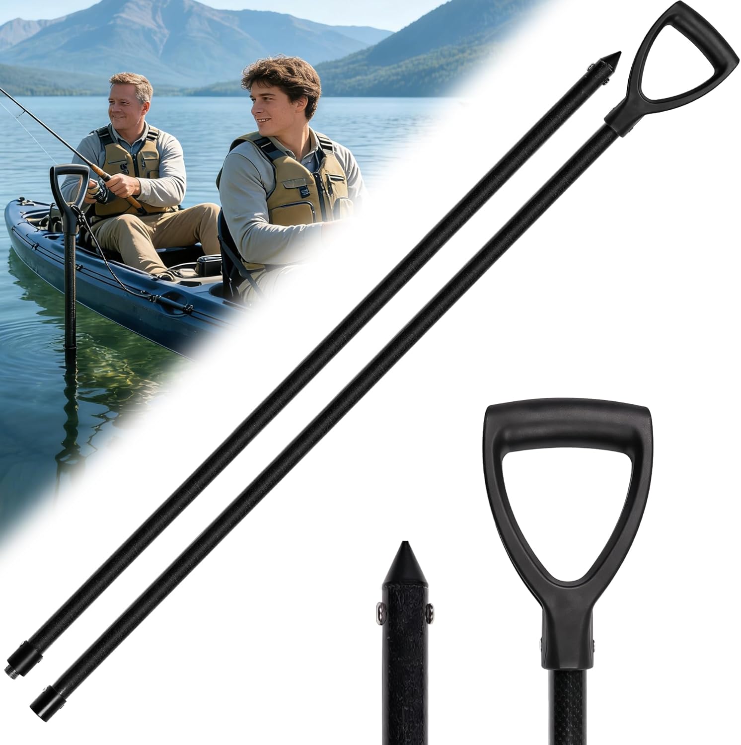 8.45ft Shallow Water Anchor Pole, High Strenght Fiberglass Push Pole for Boat, Kayak Stay Put Anchor Pole with Metal Tip & T-Handle