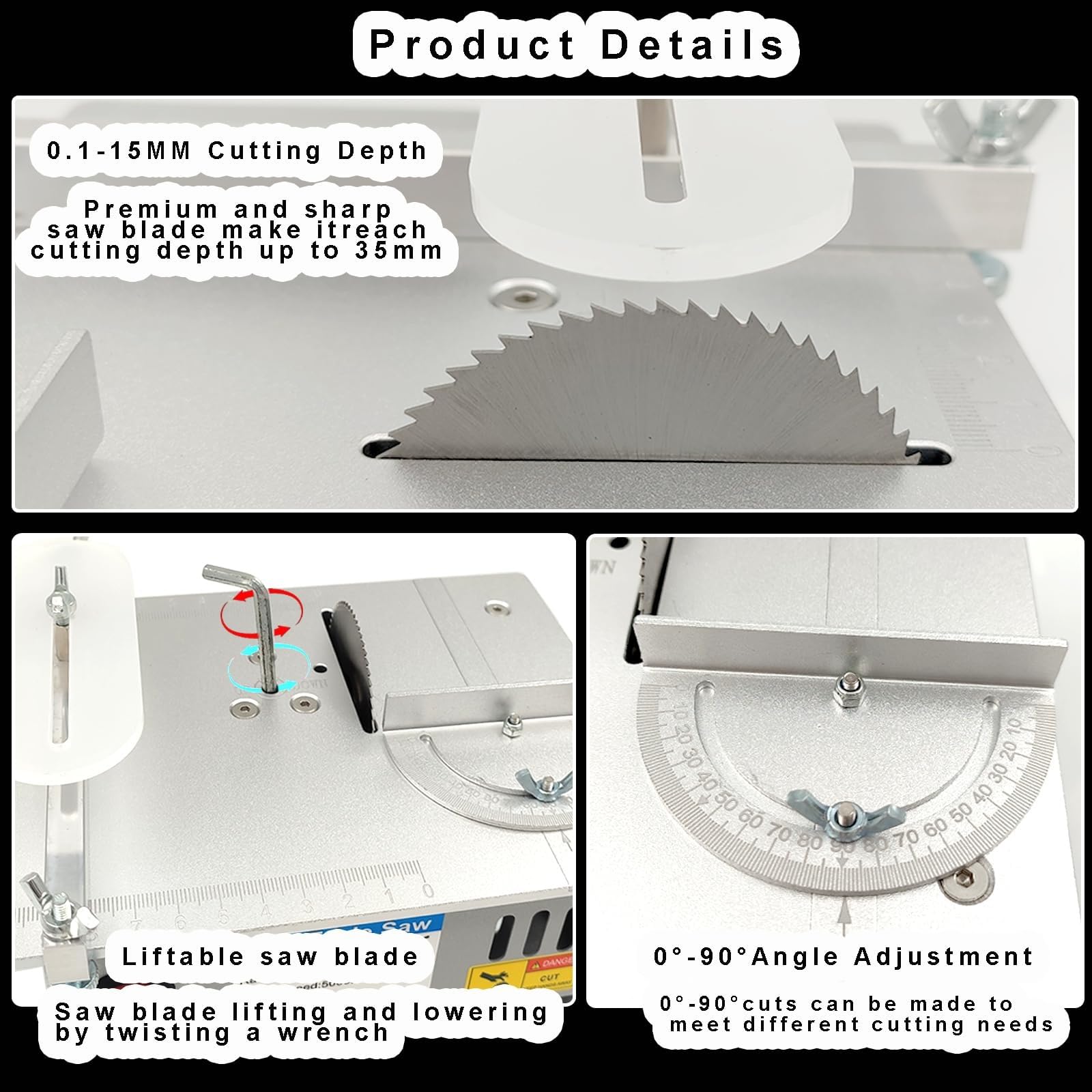 Minisierra de mesa for aficionados, sierra de banco for carpintería artesanal de 96 W, profundidad de corte ajustable de 1/2", fuente de alimentación ajustable de siete velocidades, for corte de artes
