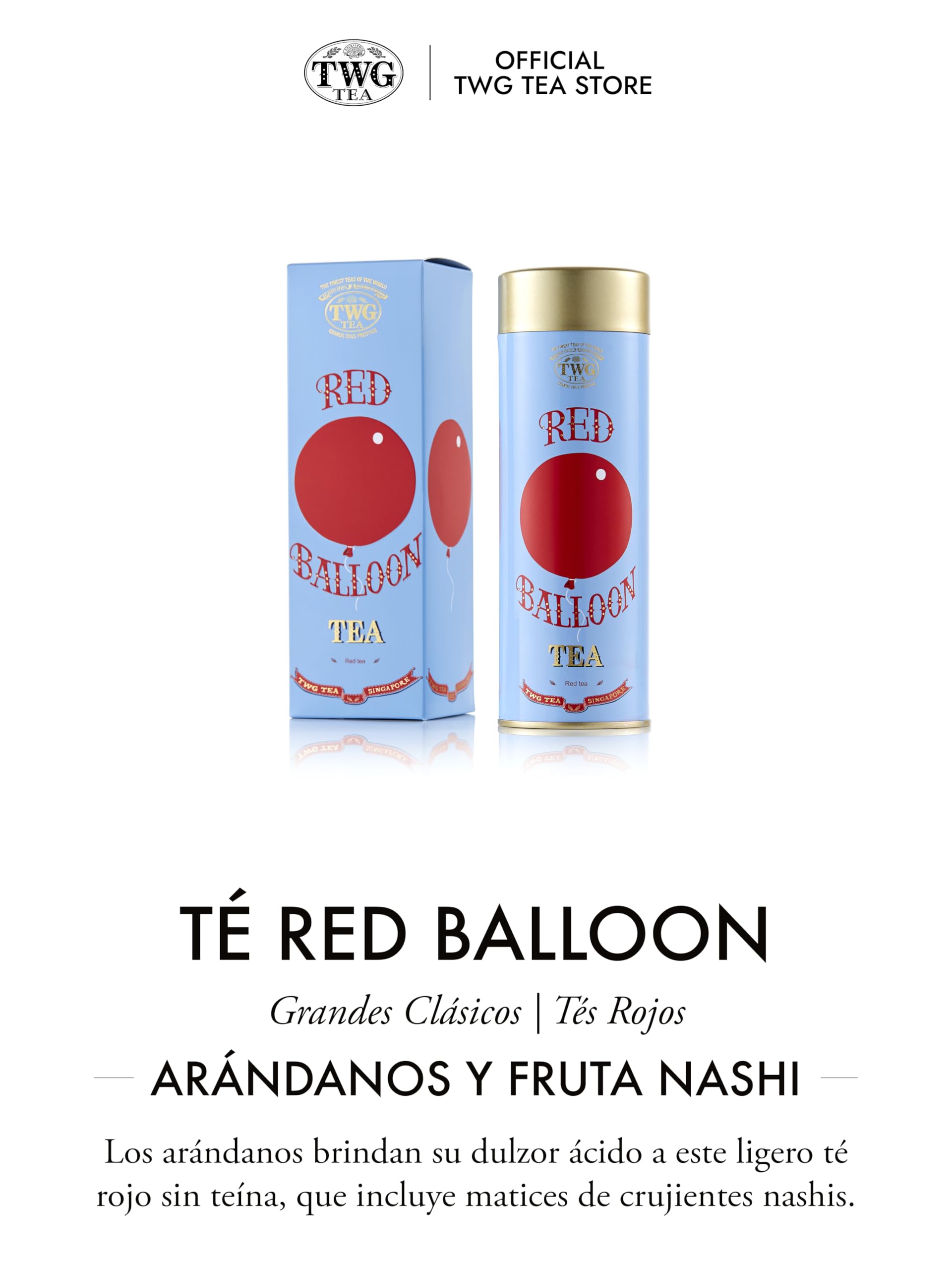 TWG Tea | Red Balloon Tea | Té de Rooibos | Coco y Arándanos | Lata Alta Costura, 100G | Caja de Regalo Originales
